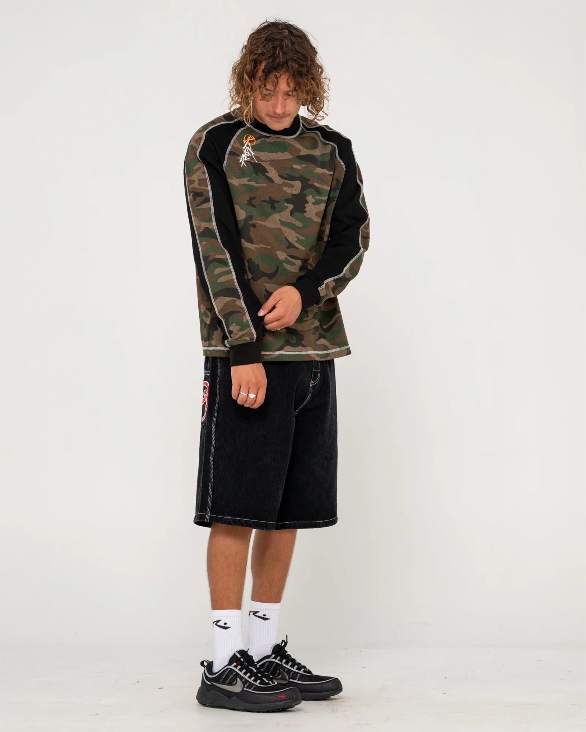 Rusty Woof Raglan Long Sleeve T-Shirt - Camo