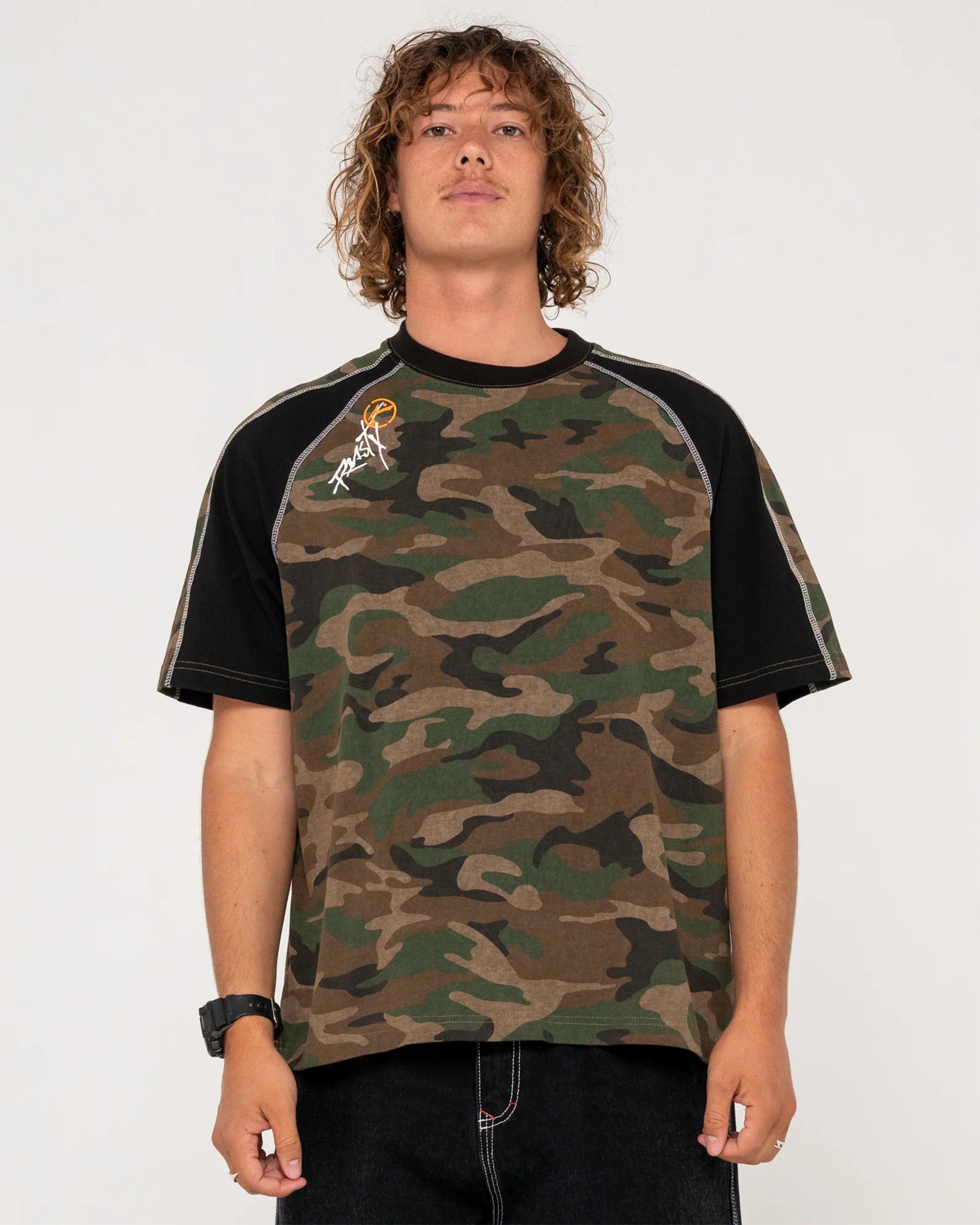Rusty Woof Raglan Short Sleeve T-Shirt - Camo