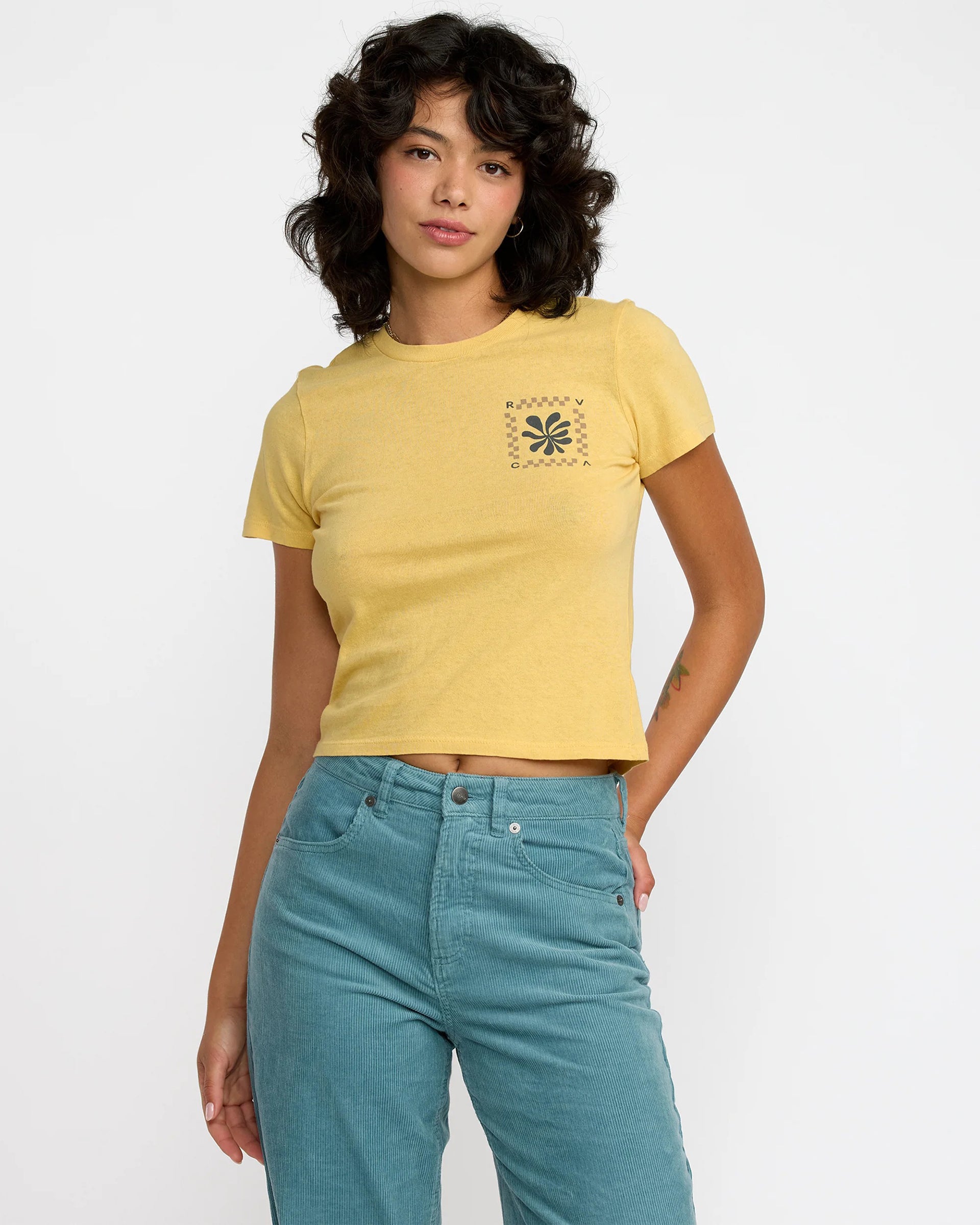 RVCA Women's 411 Short Sleeve T-Shirt - Pale Yellow