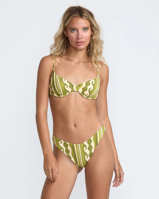 RVCA Women's Beach Wave Medium French Bikini Bottom - Martini Olive Print