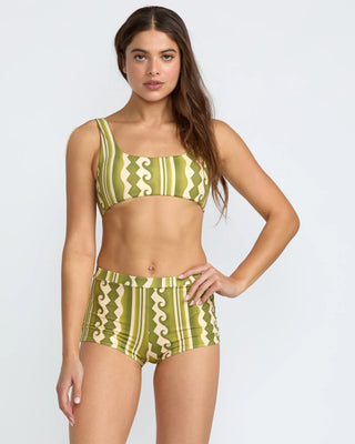 RVCA Women's Beach Wave Lace Back Bralette Bikini Top - Martini Olive Print