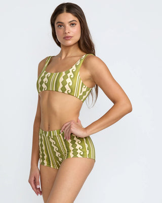 RVCA Women's Beach Wave Lace Back Bralette Bikini Top - Martini Olive Print