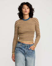 RVCA Women's Bond Stripe Long Sleeve Sweater - Sanddune