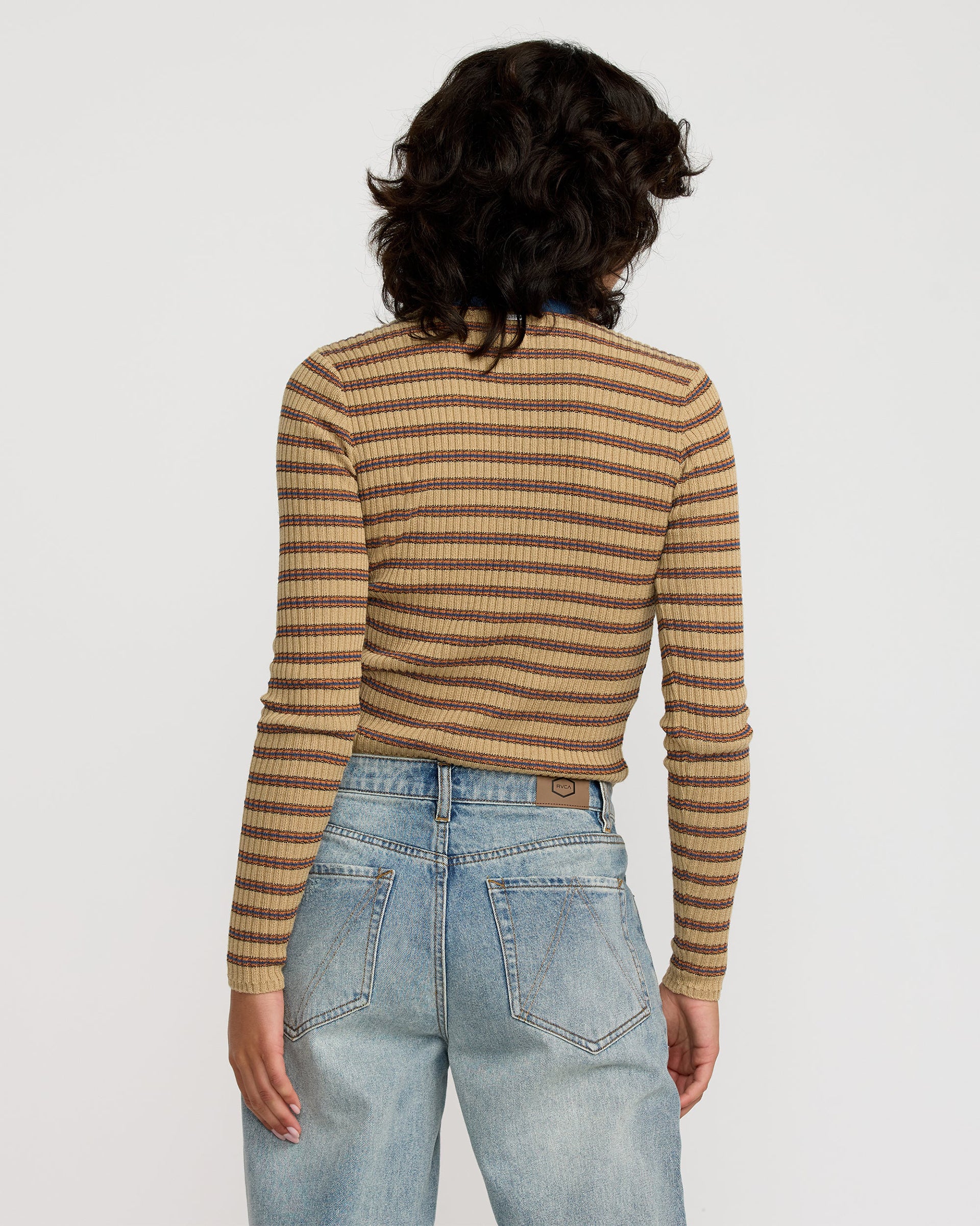 RVCA Women's Bond Stripe Long Sleeve Sweater - Sanddune