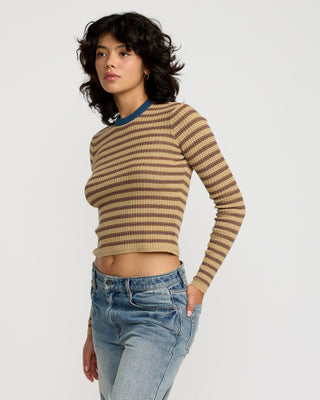 RVCA Women's Bond Stripe Long Sleeve Sweater - Sanddune