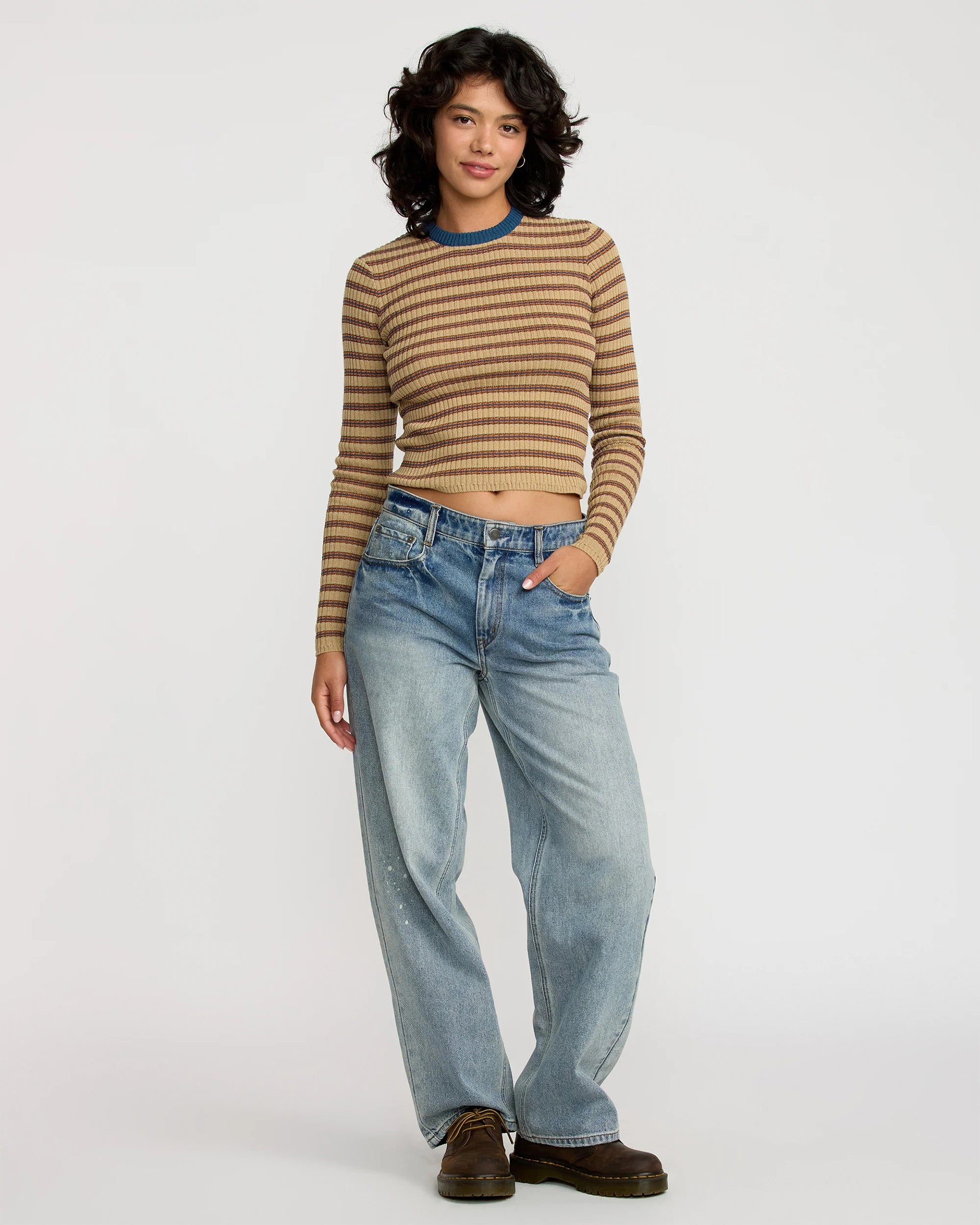 RVCA Women's Bond Stripe Long Sleeve Sweater - Sanddune