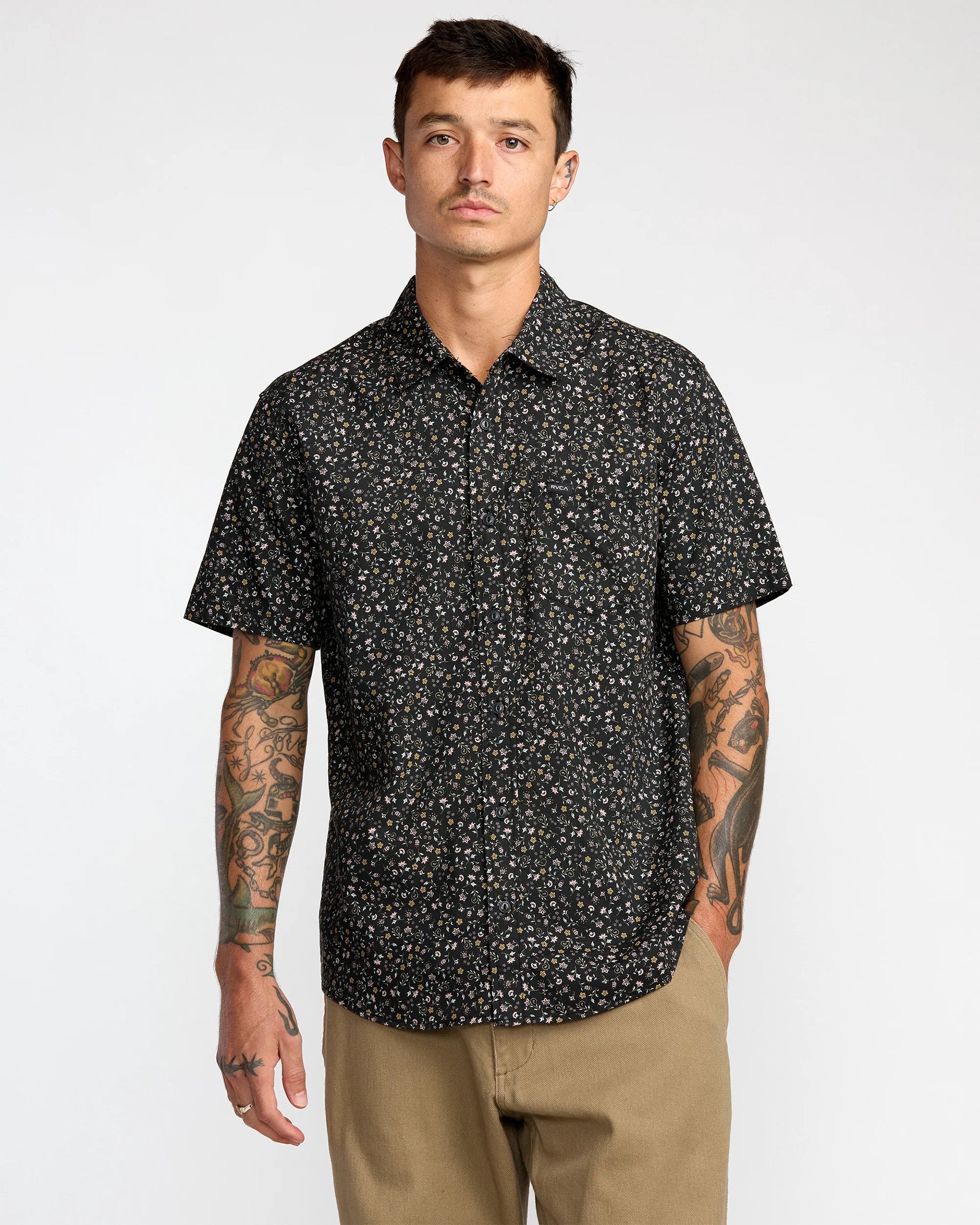 RVCA Botanical Short Sleeve Shirt - Black Micro Floral