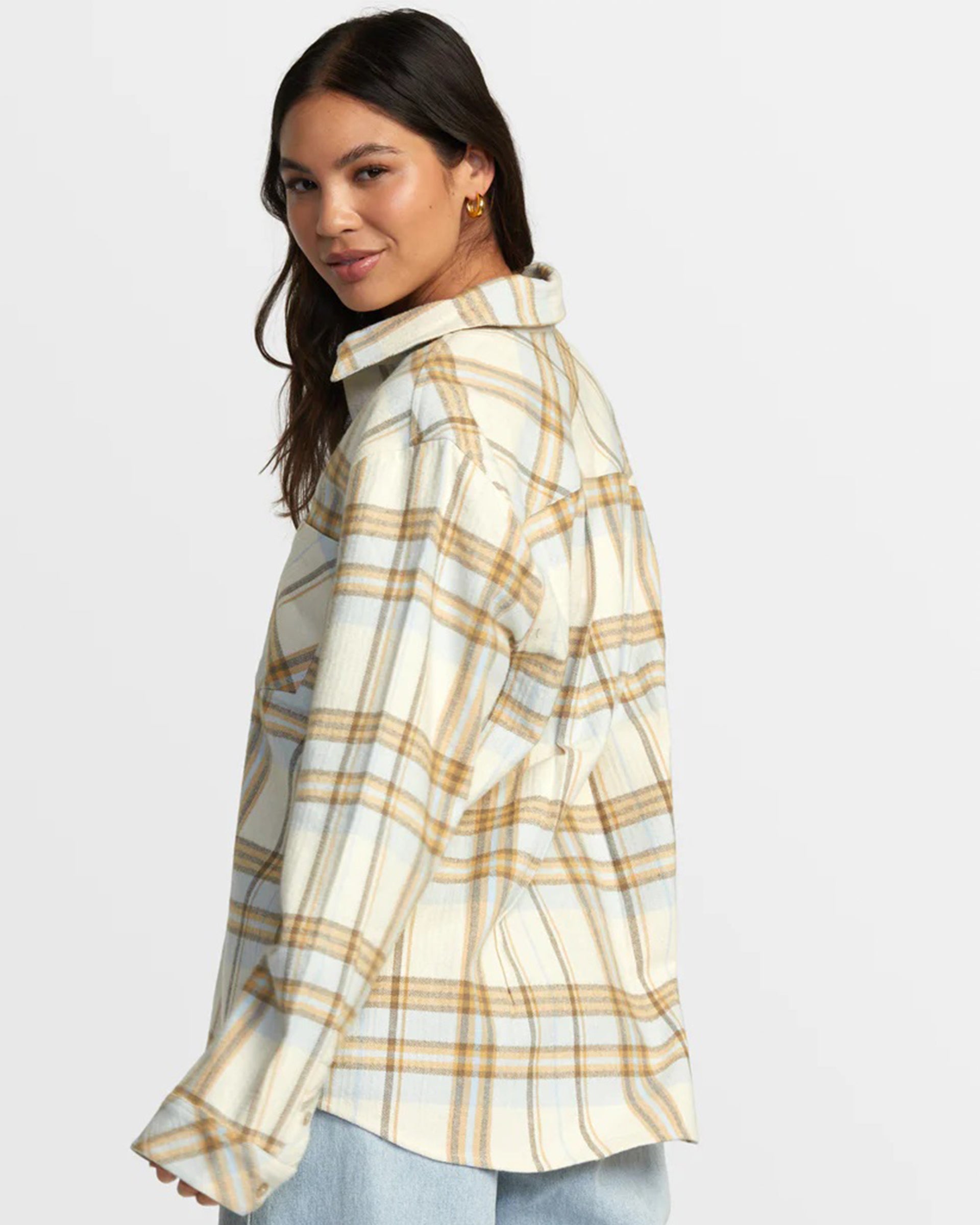 RVCA Women's Breeze Flannel Long Sleeve Shirt - Latte