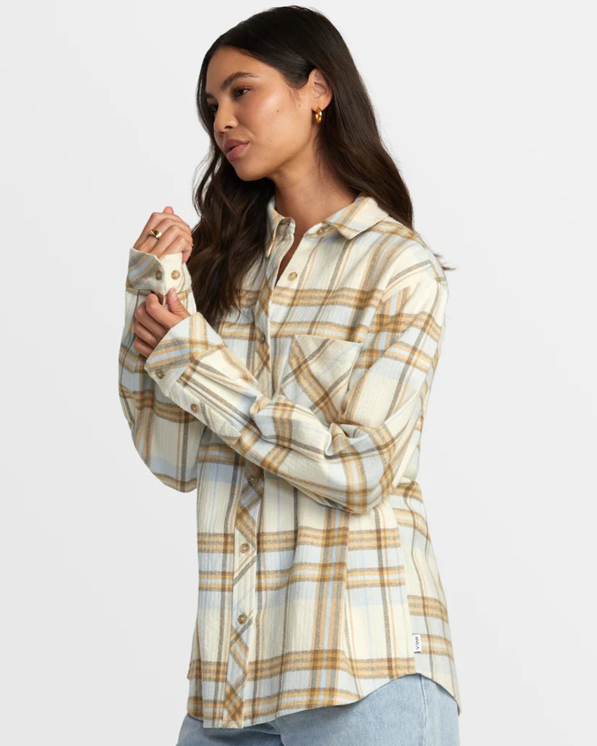 RVCA Women's Breeze Flannel Long Sleeve Shirt - Latte