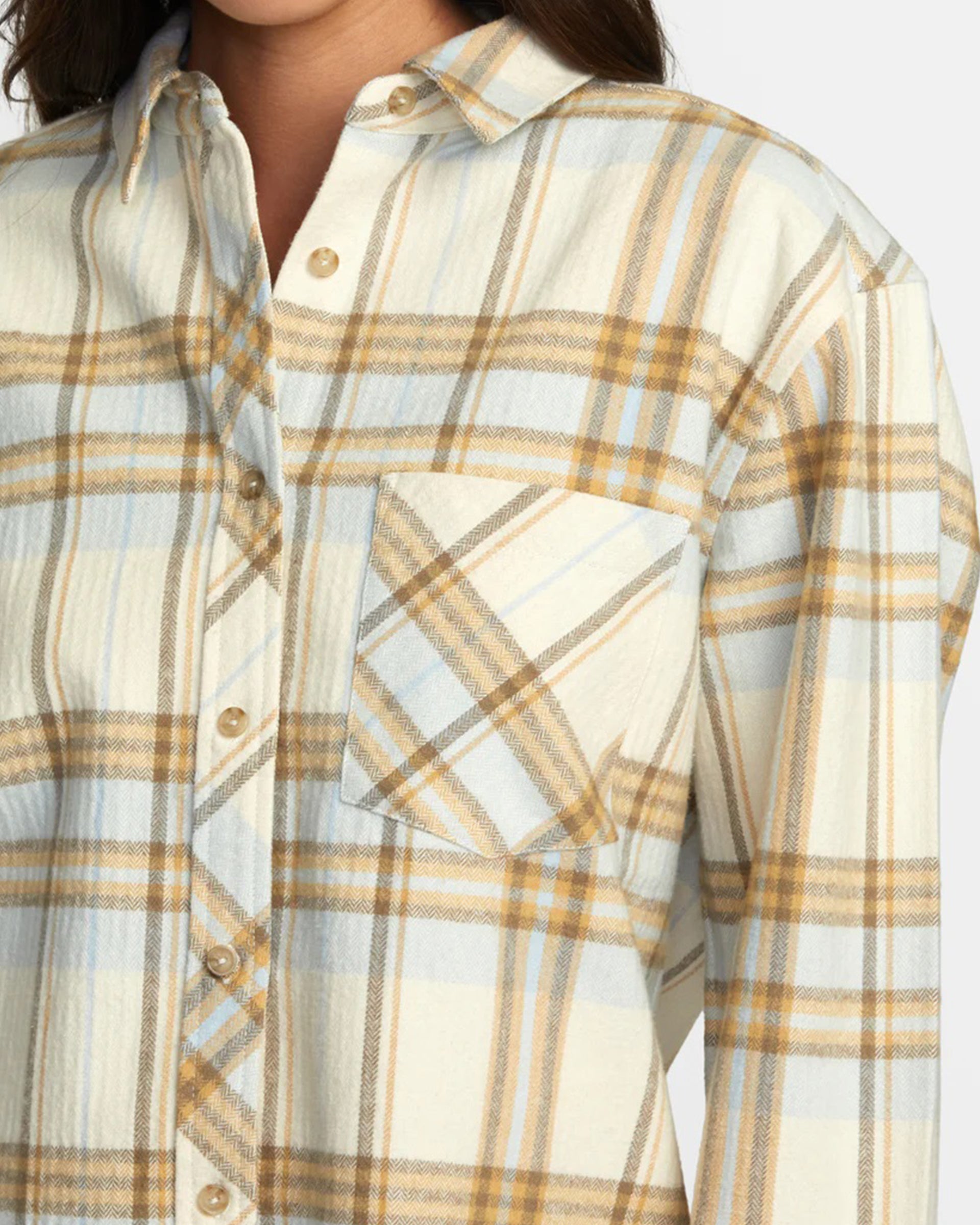 RVCA Women's Breeze Flannel Long Sleeve Shirt - Latte