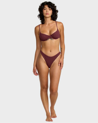 RVCA Women's Chevy Grooves Ultra Skimpy Bikini Bottom - Redwood