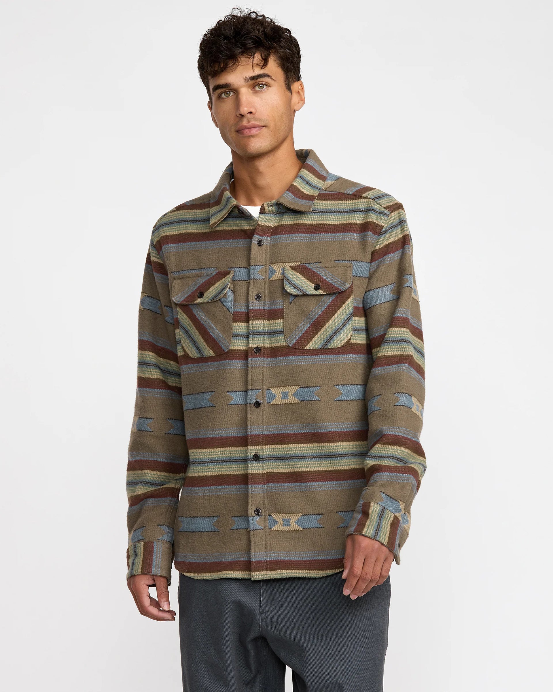 RVCA Dayshift Blanket Flannel Long Sleeve Shirt - Mushroom