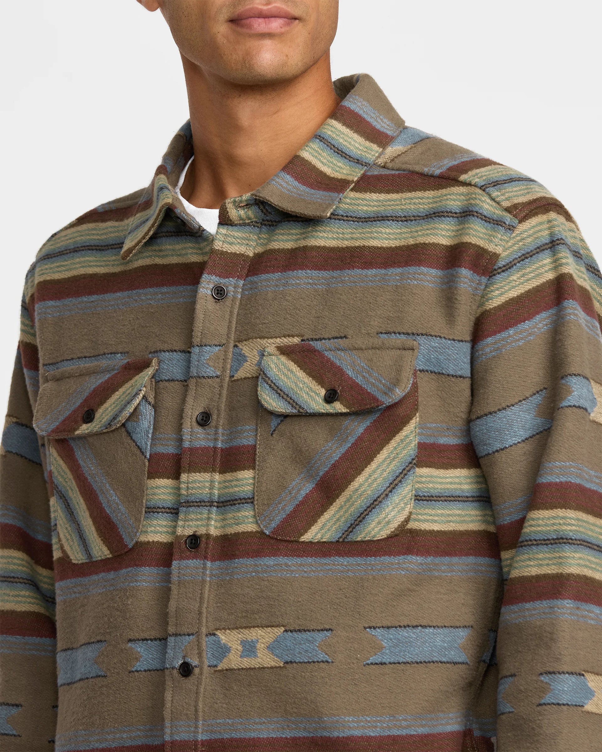 RVCA Dayshift Blanket Flannel Long Sleeve Shirt - Mushroom