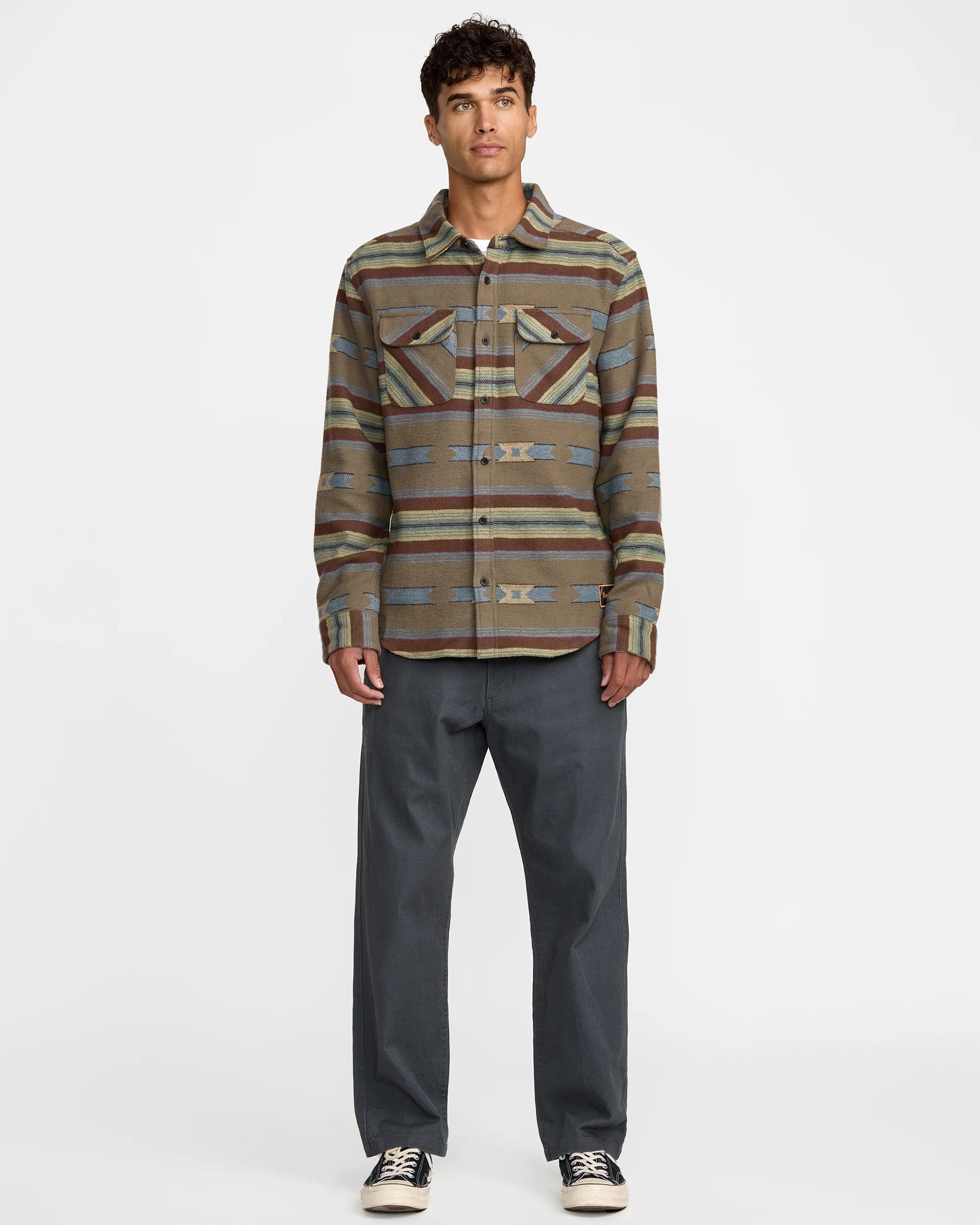 RVCA Dayshift Blanket Flannel Long Sleeve Shirt - Mushroom