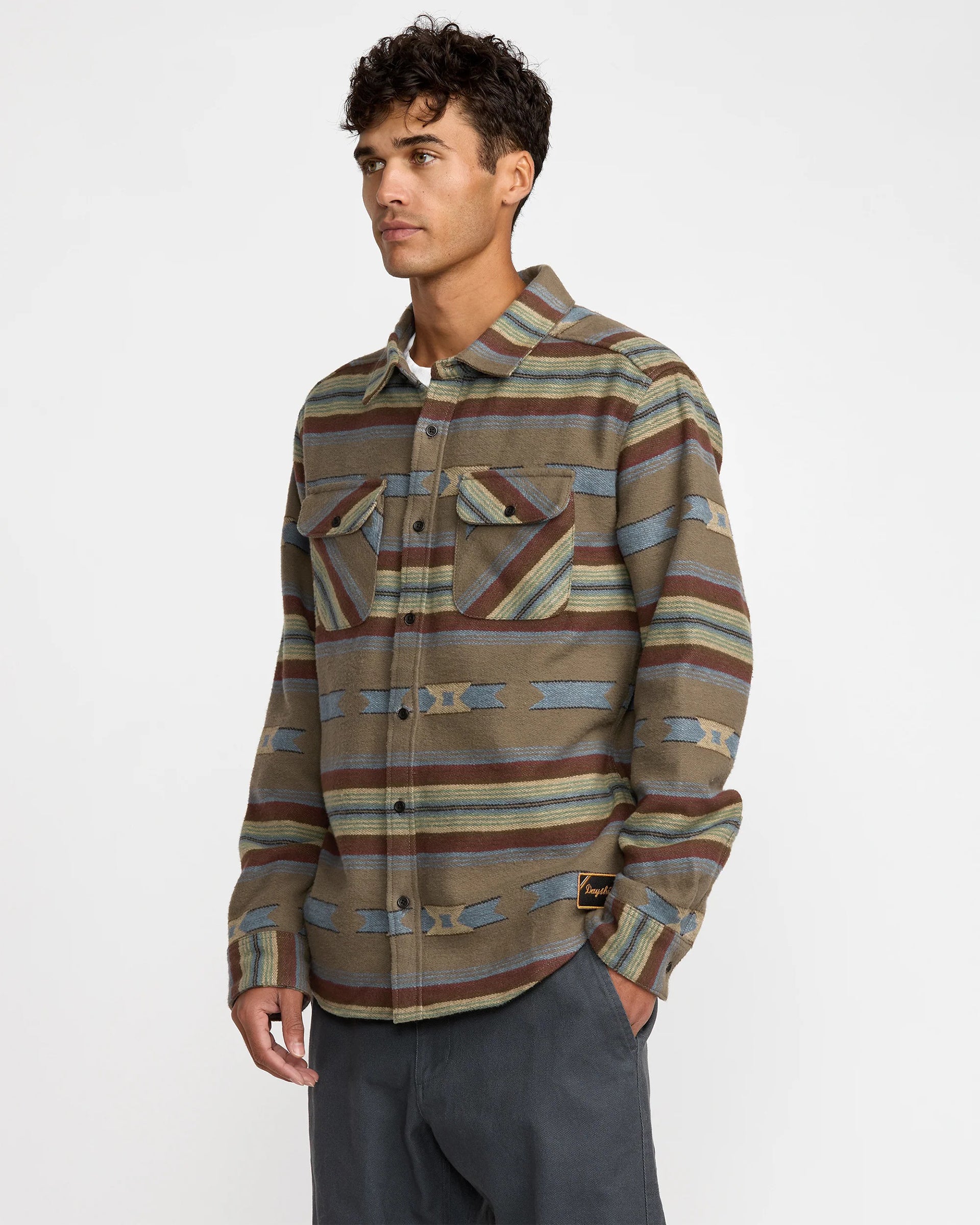 RVCA Dayshift Blanket Flannel Long Sleeve Shirt - Mushroom