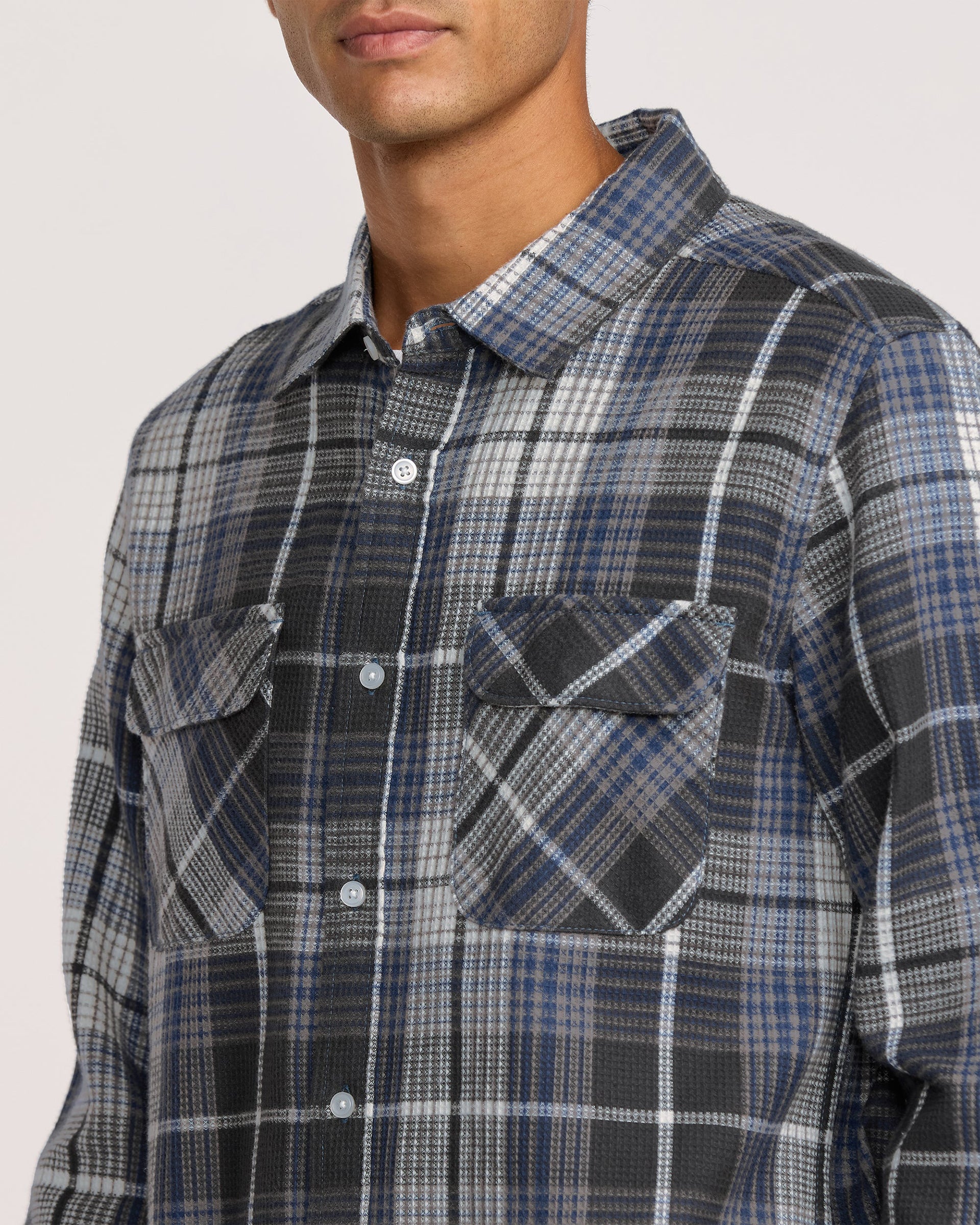 RVCA Dayshift Flannel Long Sleeve Shirt - Black Plaid