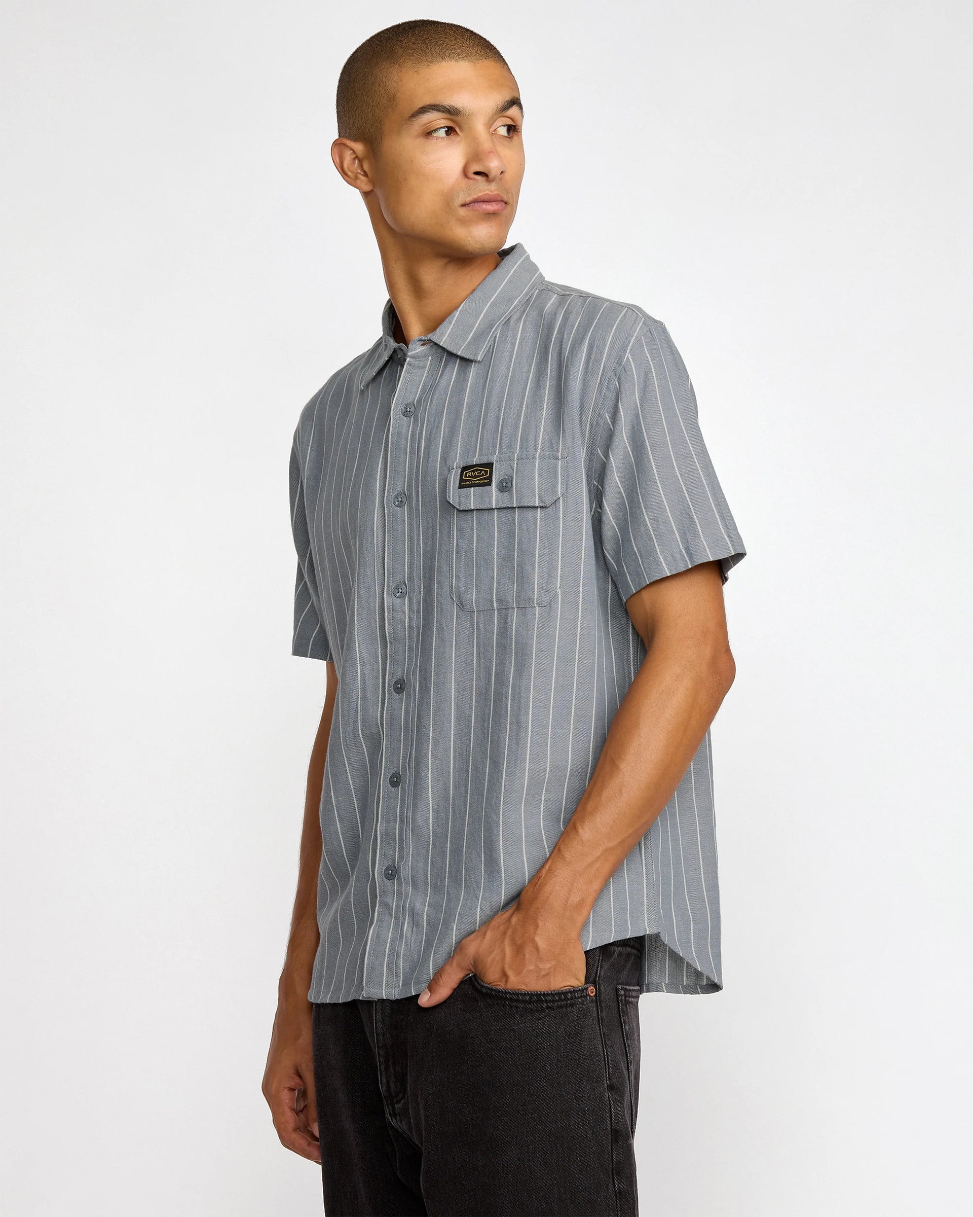 RVCA Dayshift Stripe II Short Sleeve Shirt - Chambray