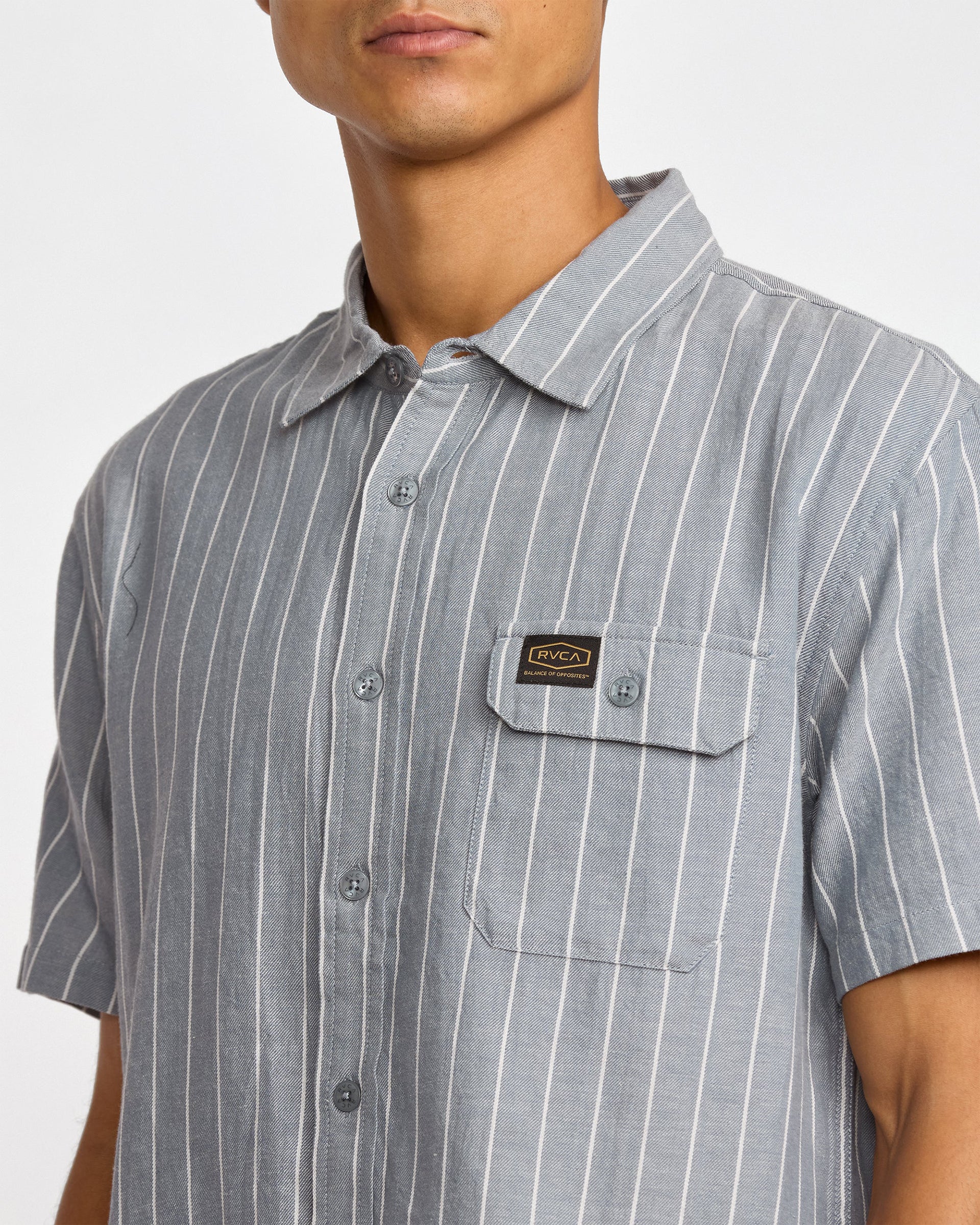 RVCA Dayshift Stripe II Short Sleeve Shirt - Chambray