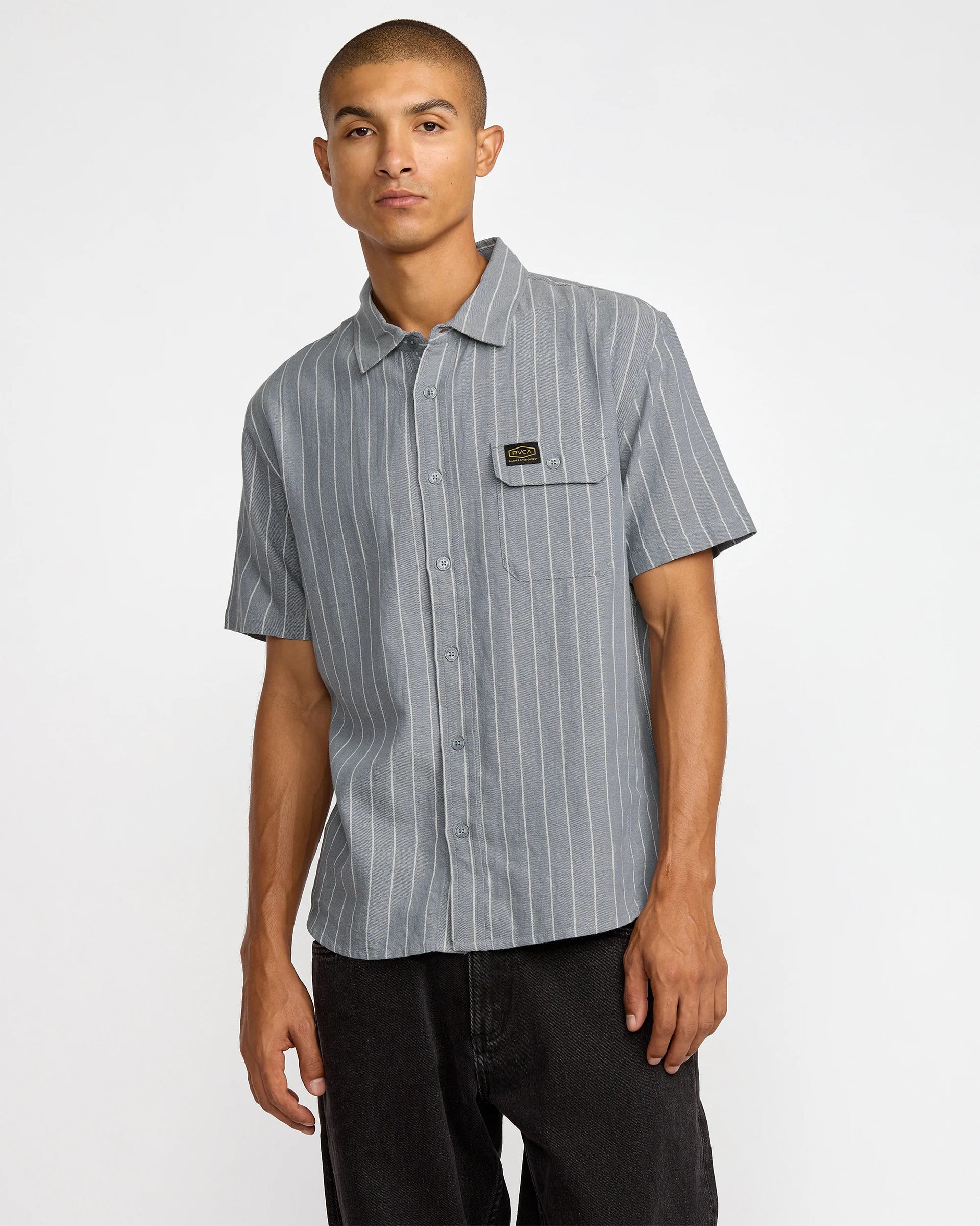 RVCA Dayshift Stripe II Short Sleeve Shirt - Chambray