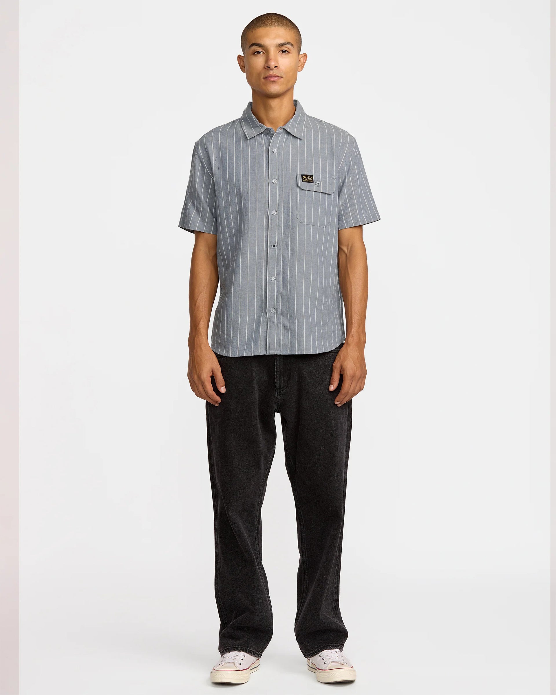 RVCA Dayshift Stripe II Short Sleeve Shirt - Chambray