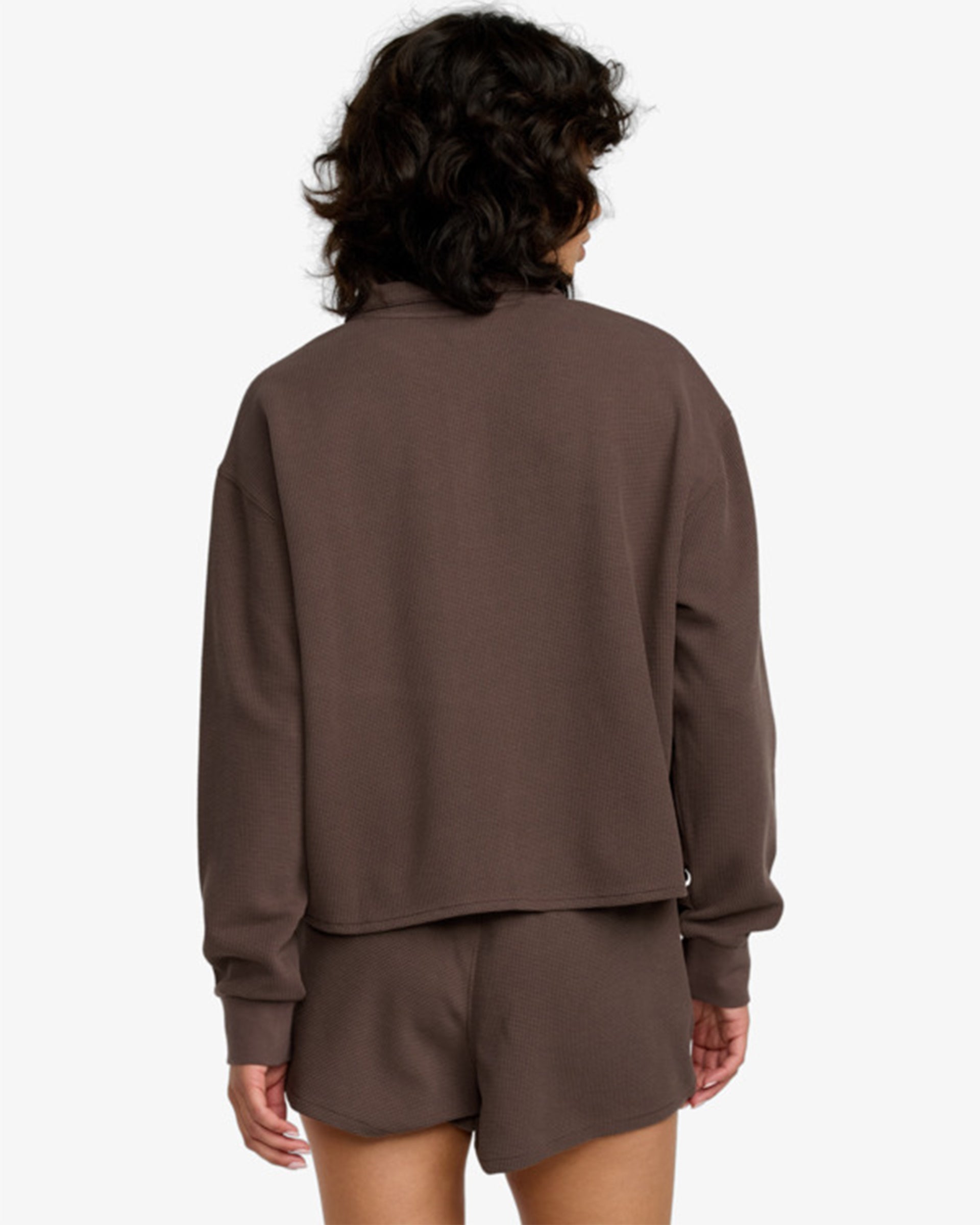 RVCA Women's Glory Waffle Half Zip Sweatshirt - Brown Bear