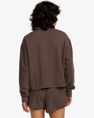 RVCA Women's Glory Waffle Half Zip Sweatshirt - Brown Bear