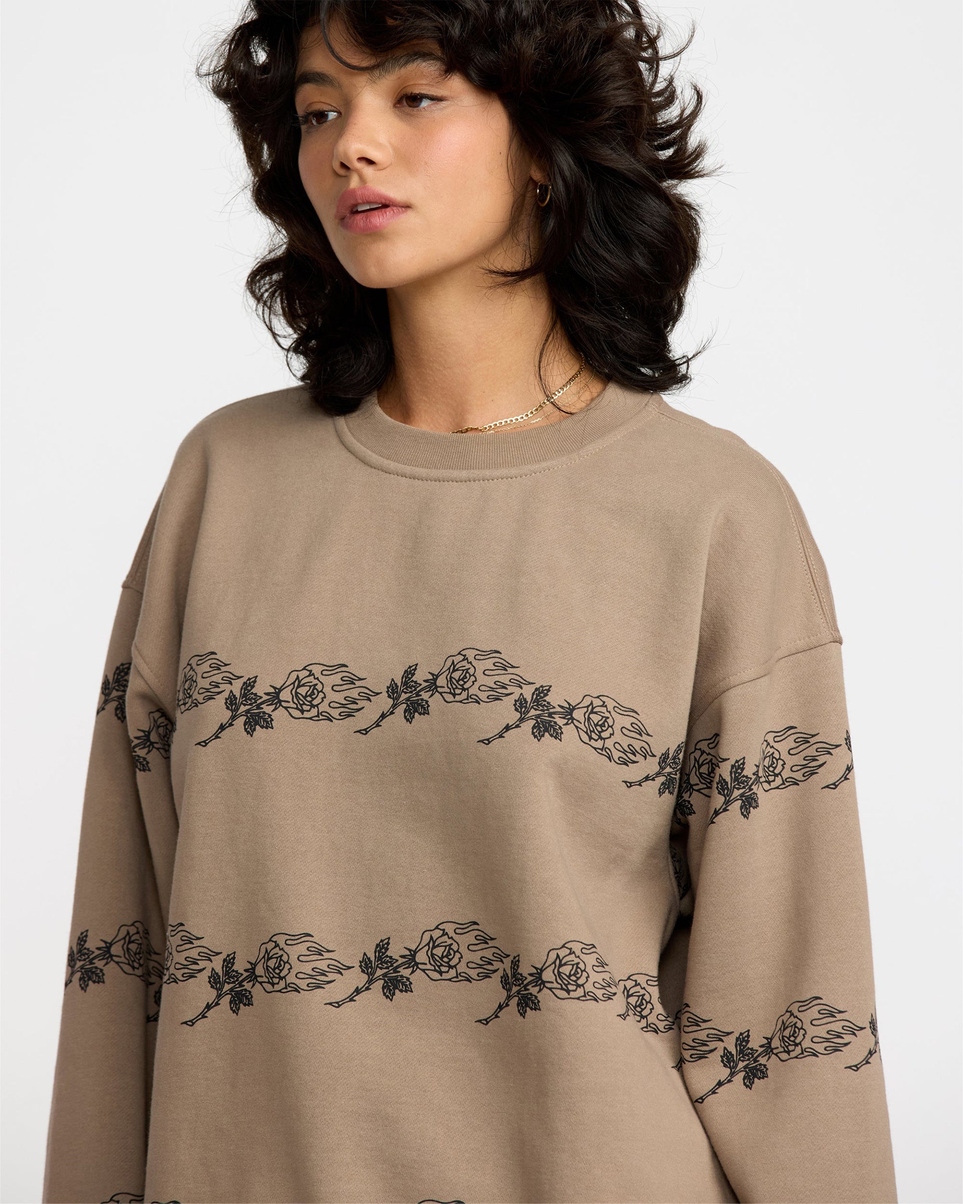 RVCA Women's KSL Boyfriend Crew - Desert Taupe