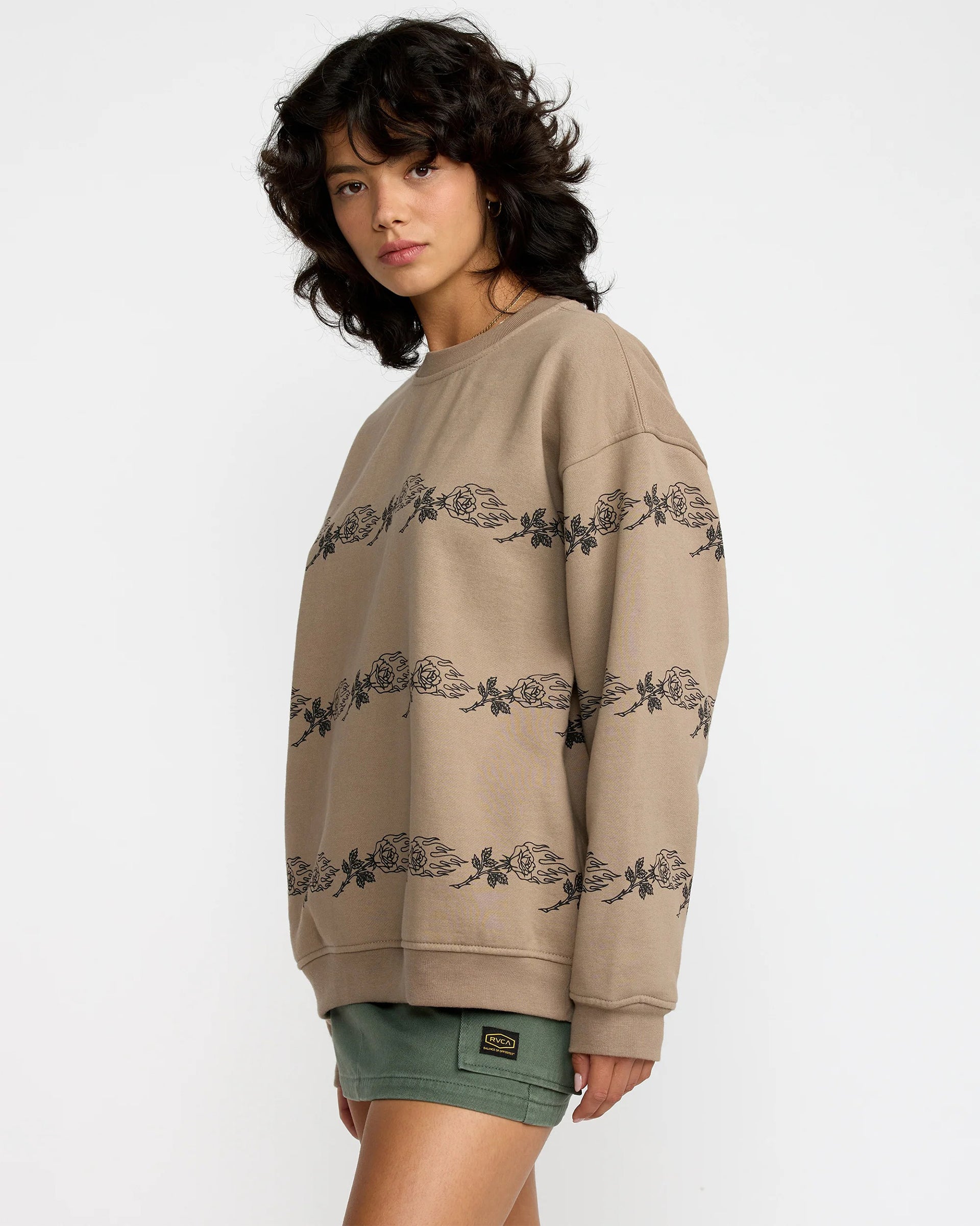 RVCA Women's KSL Boyfriend Crew - Desert Taupe