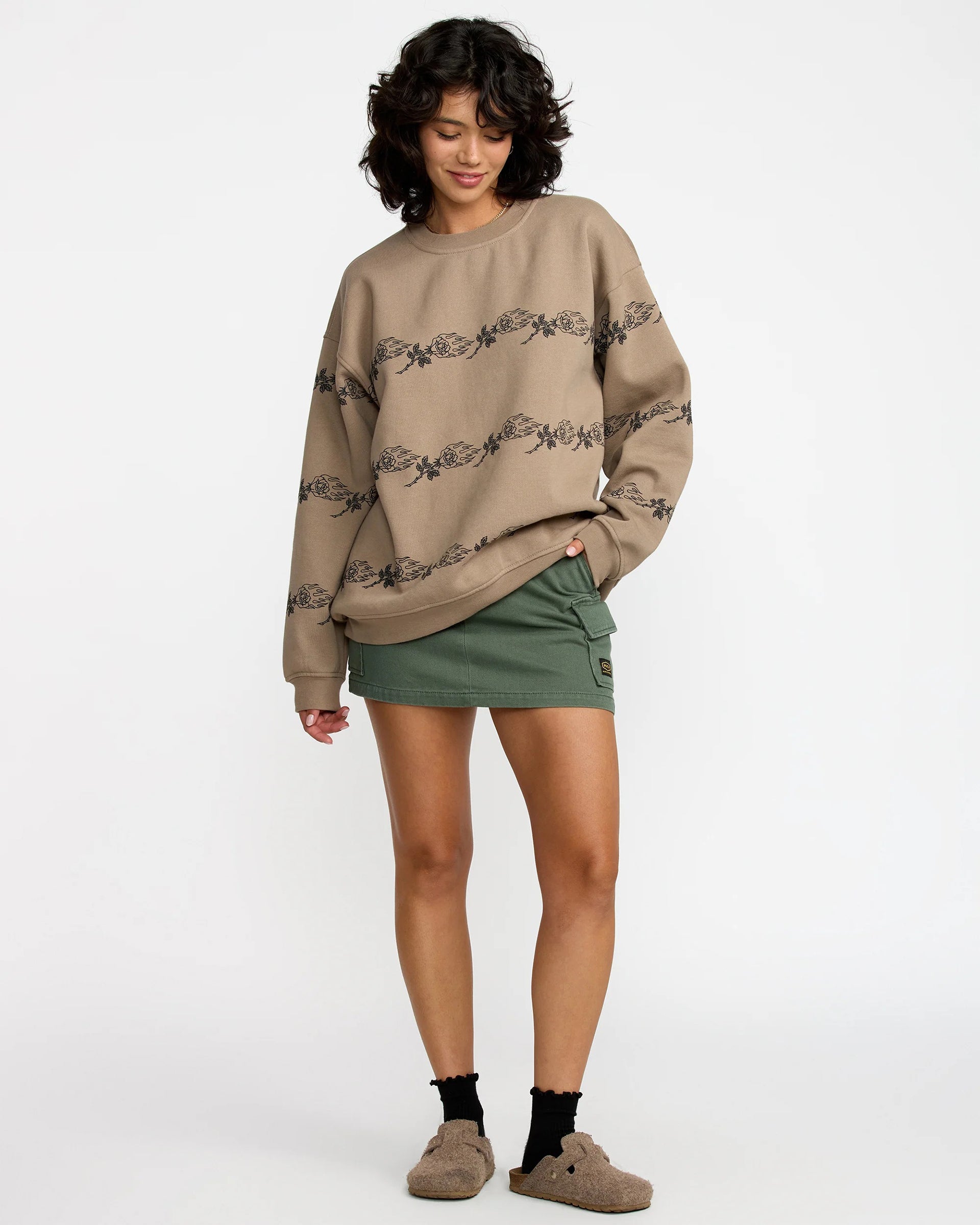 RVCA Women's KSL Boyfriend Crew - Desert Taupe