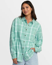 RVCA Women's Mable Flannel Long Sleeve Shirt - Green Haze