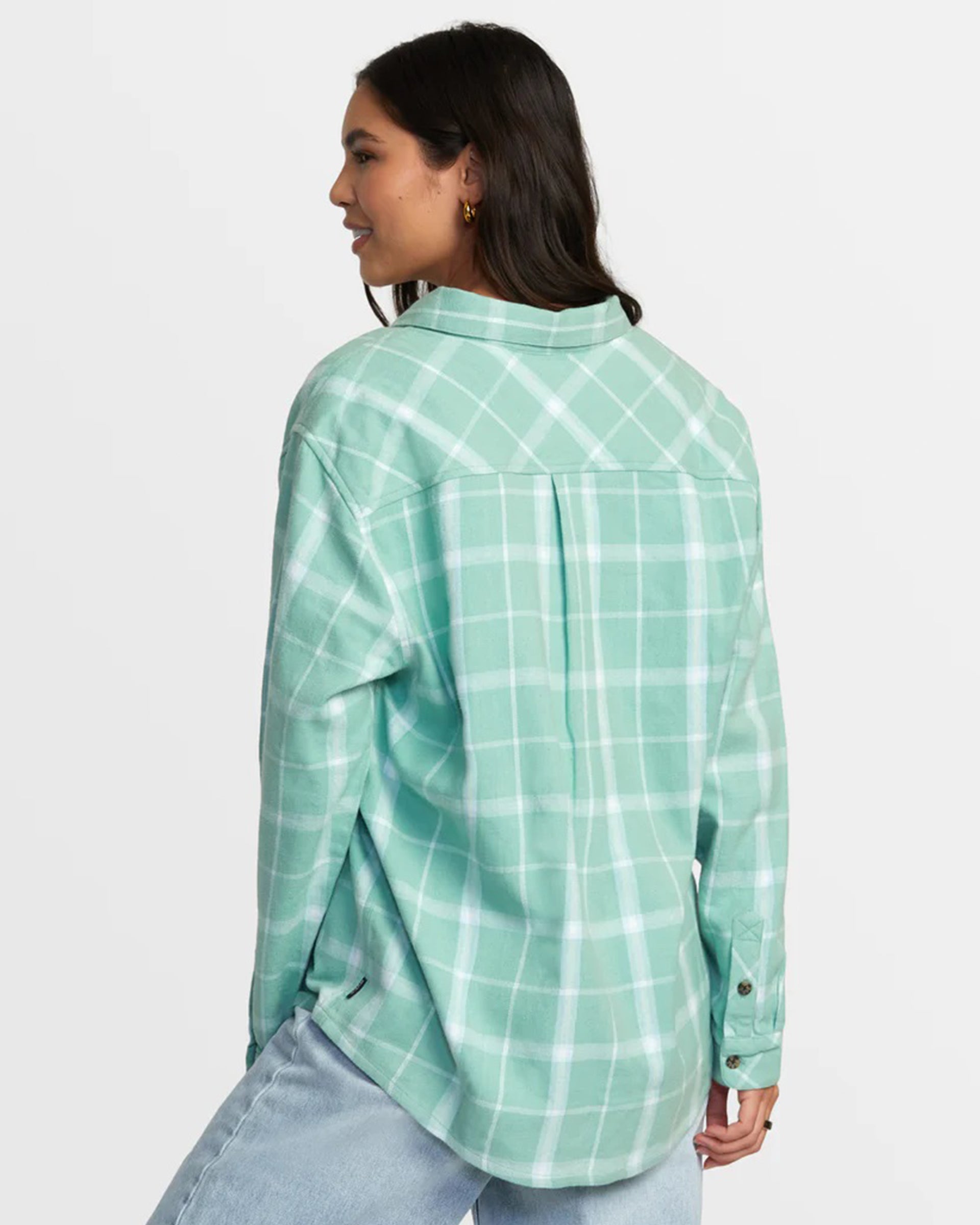 RVCA Women's Mable Flannel Long Sleeve Shirt - Green Haze