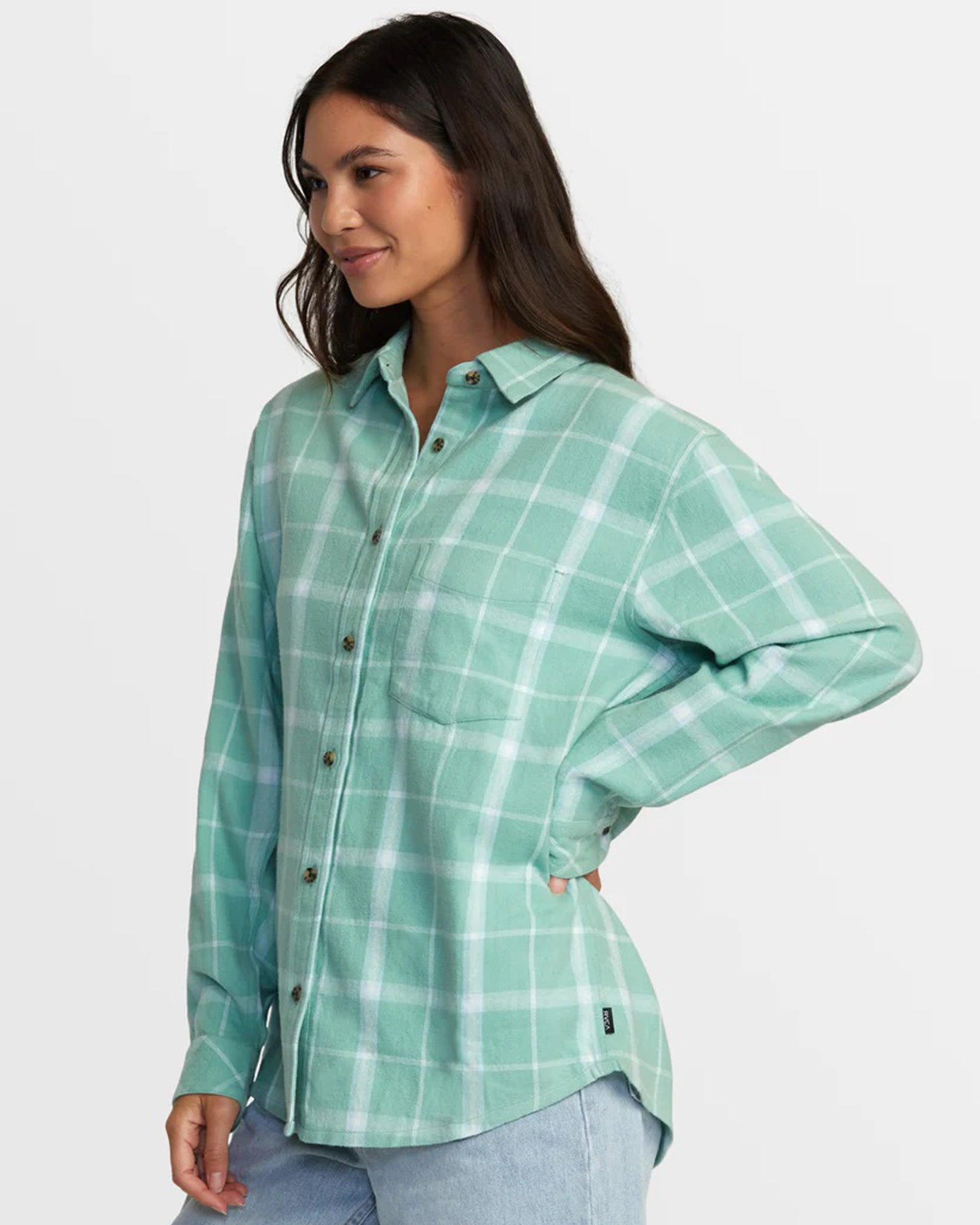 RVCA Women's Mable Flannel Long Sleeve Shirt - Green Haze