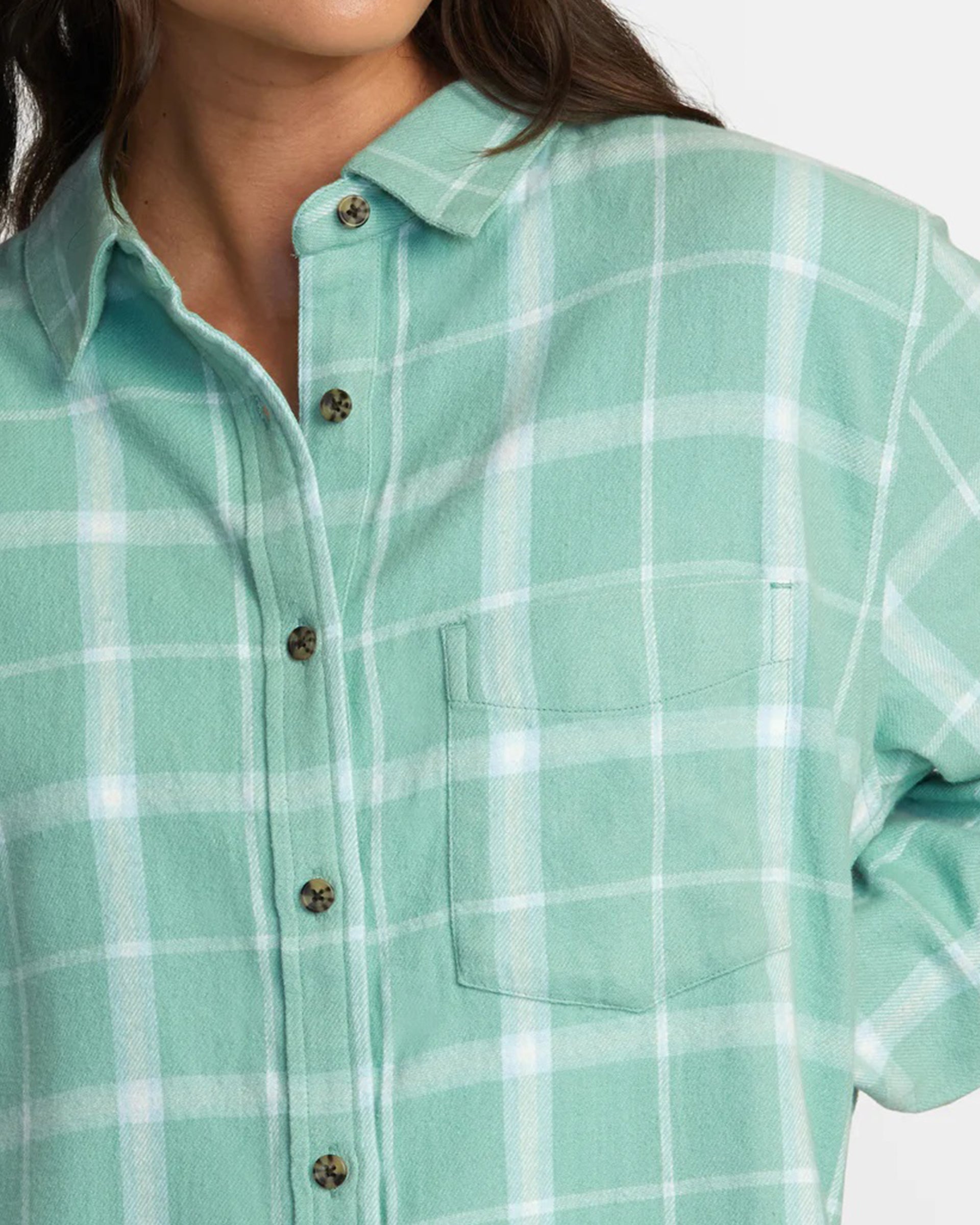 RVCA Women's Mable Flannel Long Sleeve Shirt - Green Haze