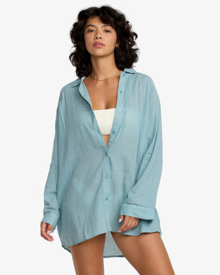 RVCA Women's Province Coverup Shirt - Blue Haze