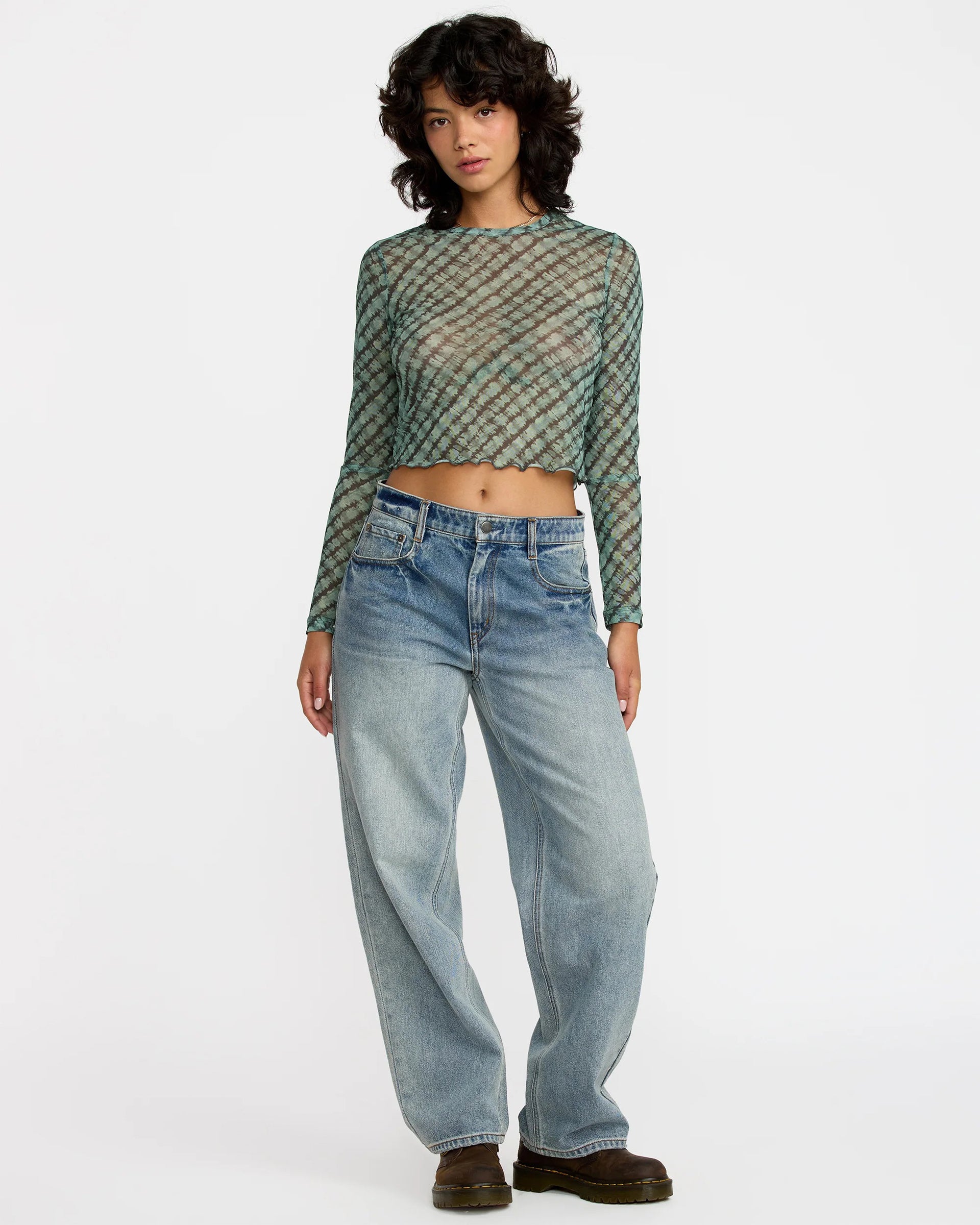 RVCA Women's River Long Sleeve Shirt - Sea Green