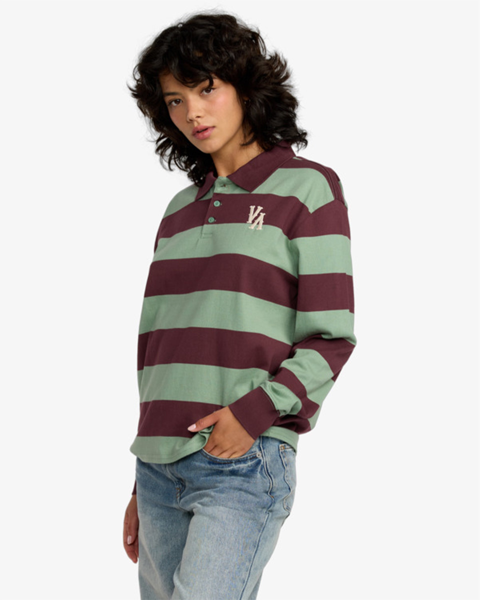 RVCA Women's Rugby Long Sleeve Shirt - Sea Green