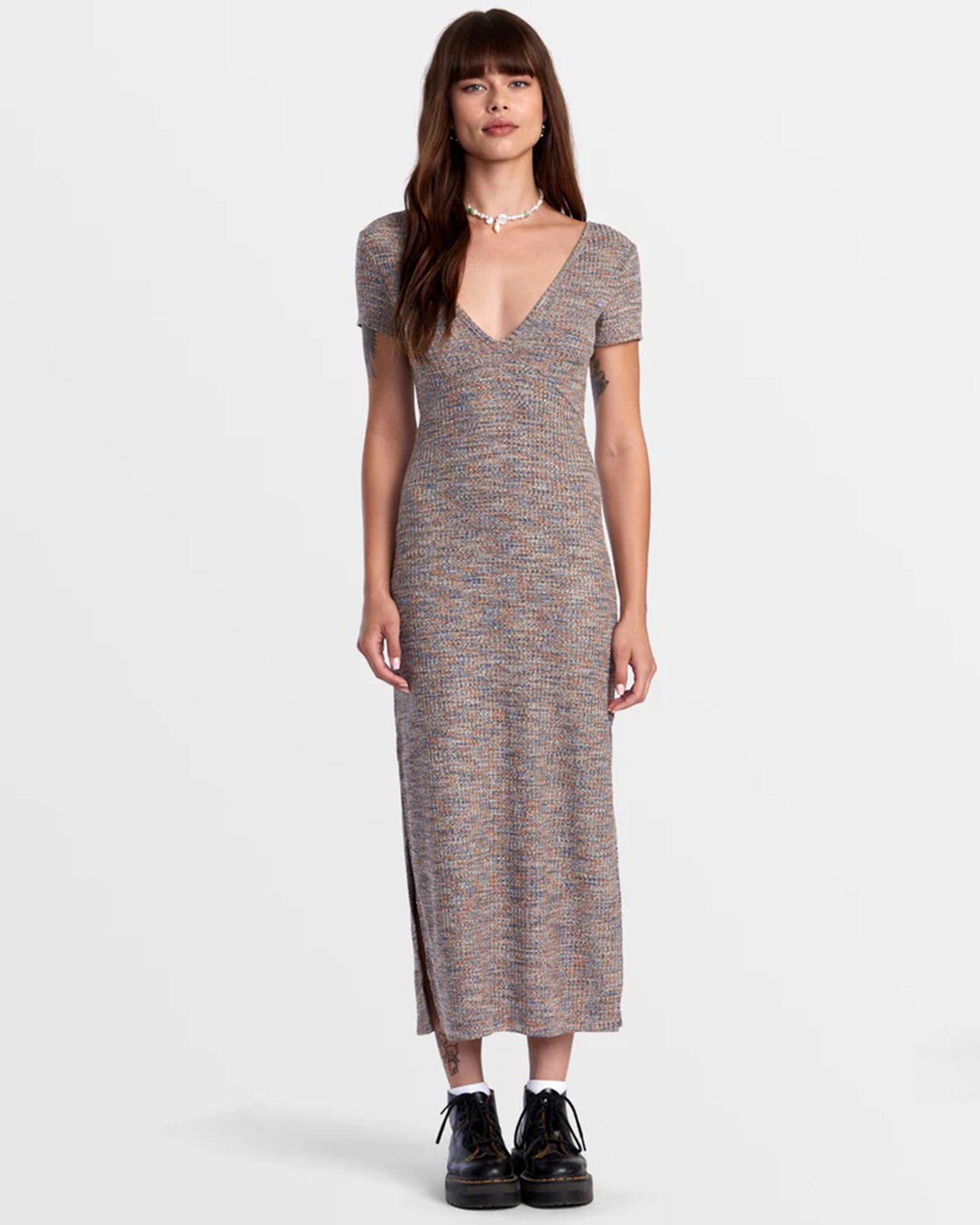 RVCA Women's Smitten Marled V-Neck Midi Sweater Dress