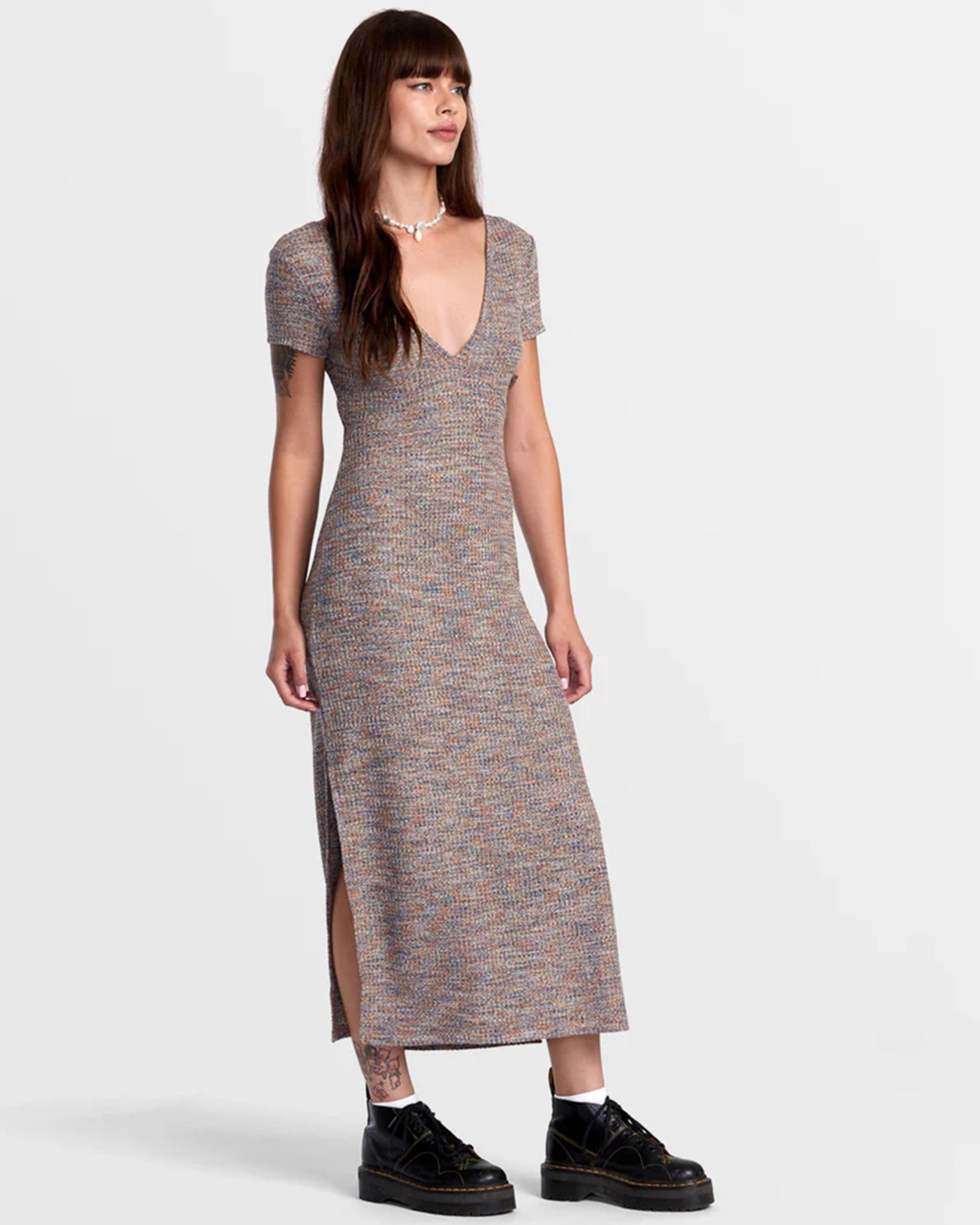 RVCA Women's Smitten Marled V-Neck Midi Sweater Dress