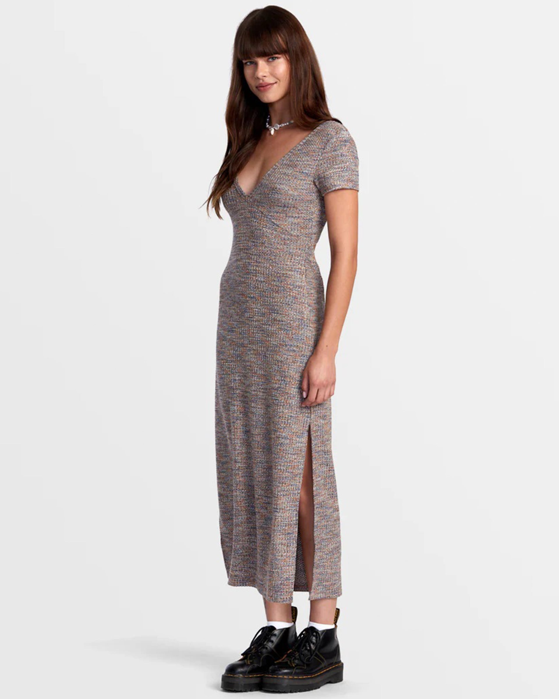 RVCA Women's Smitten Marled V-Neck Midi Sweater Dress