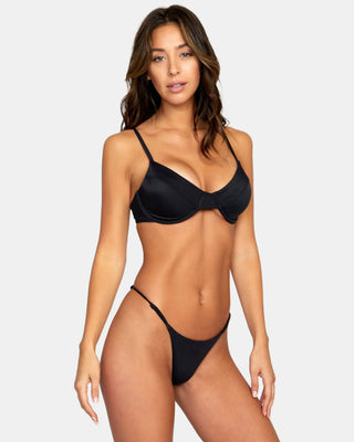 RVCA Women's Solid Slider Ultra Skimpy Bikini Bottom - RVCA Black