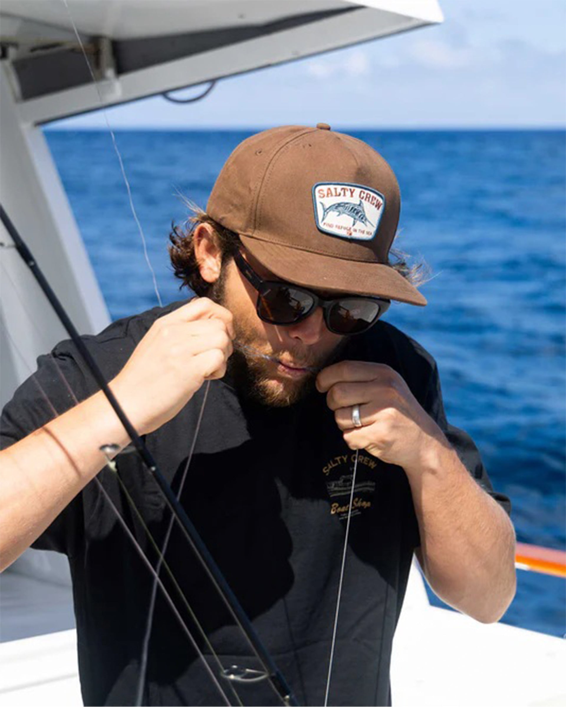 Salty Crew Billfisher 5 Panel Hat - Dark Brown