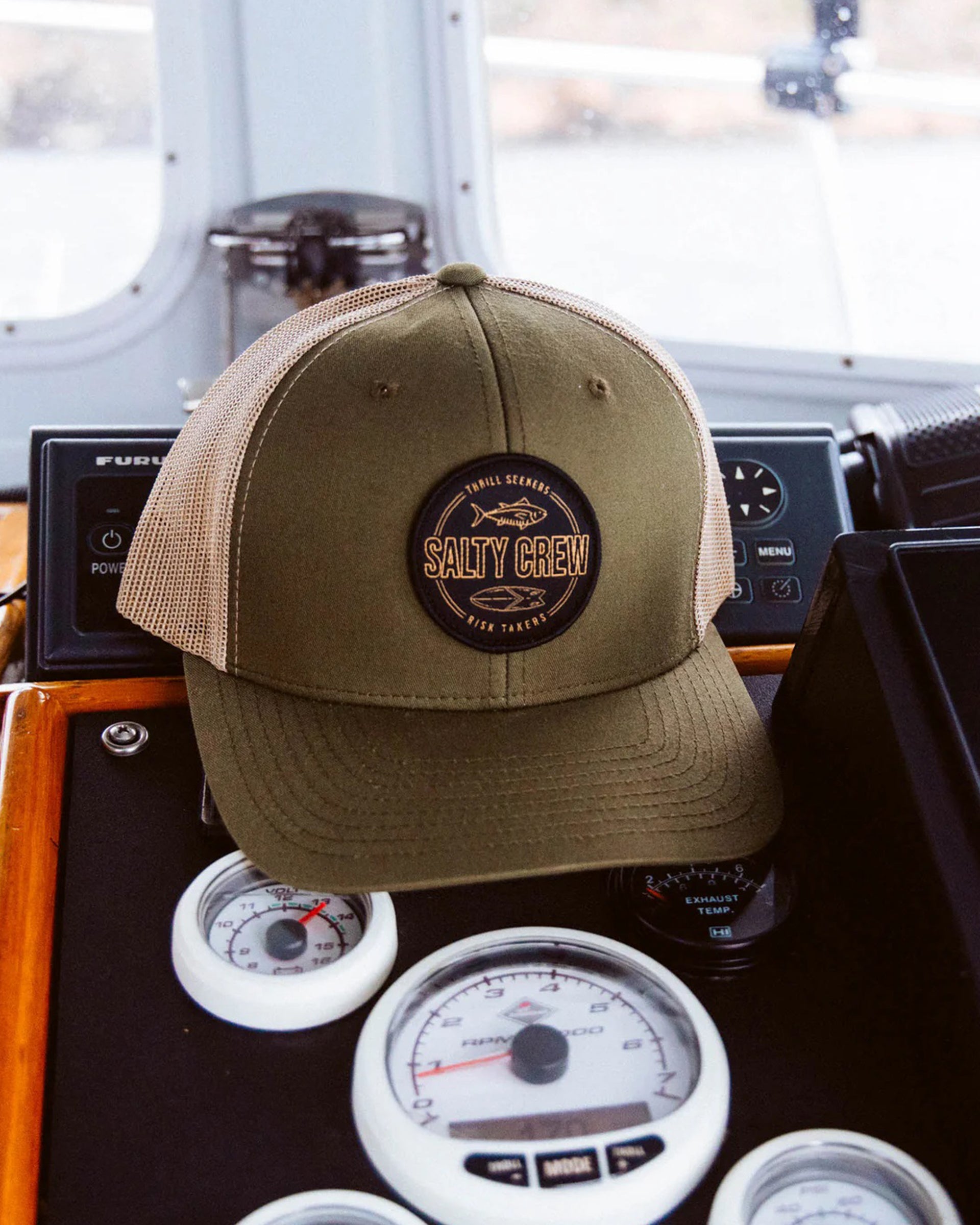 Salty Crew Outlined Retro Trucker Hat - Moss/Khaki