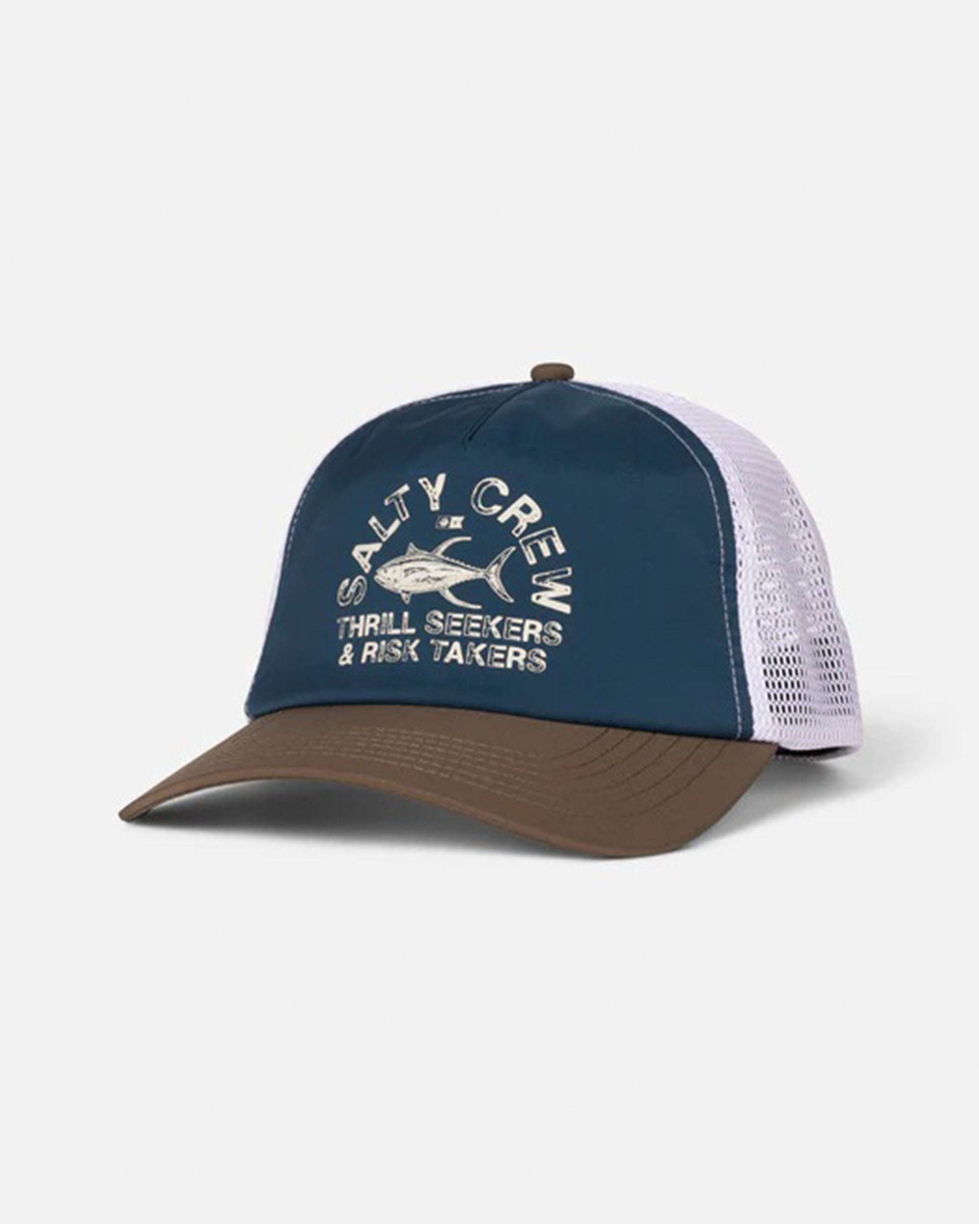 Salty Crew Stamped Trucker Hat - Deep Ocean/Brown