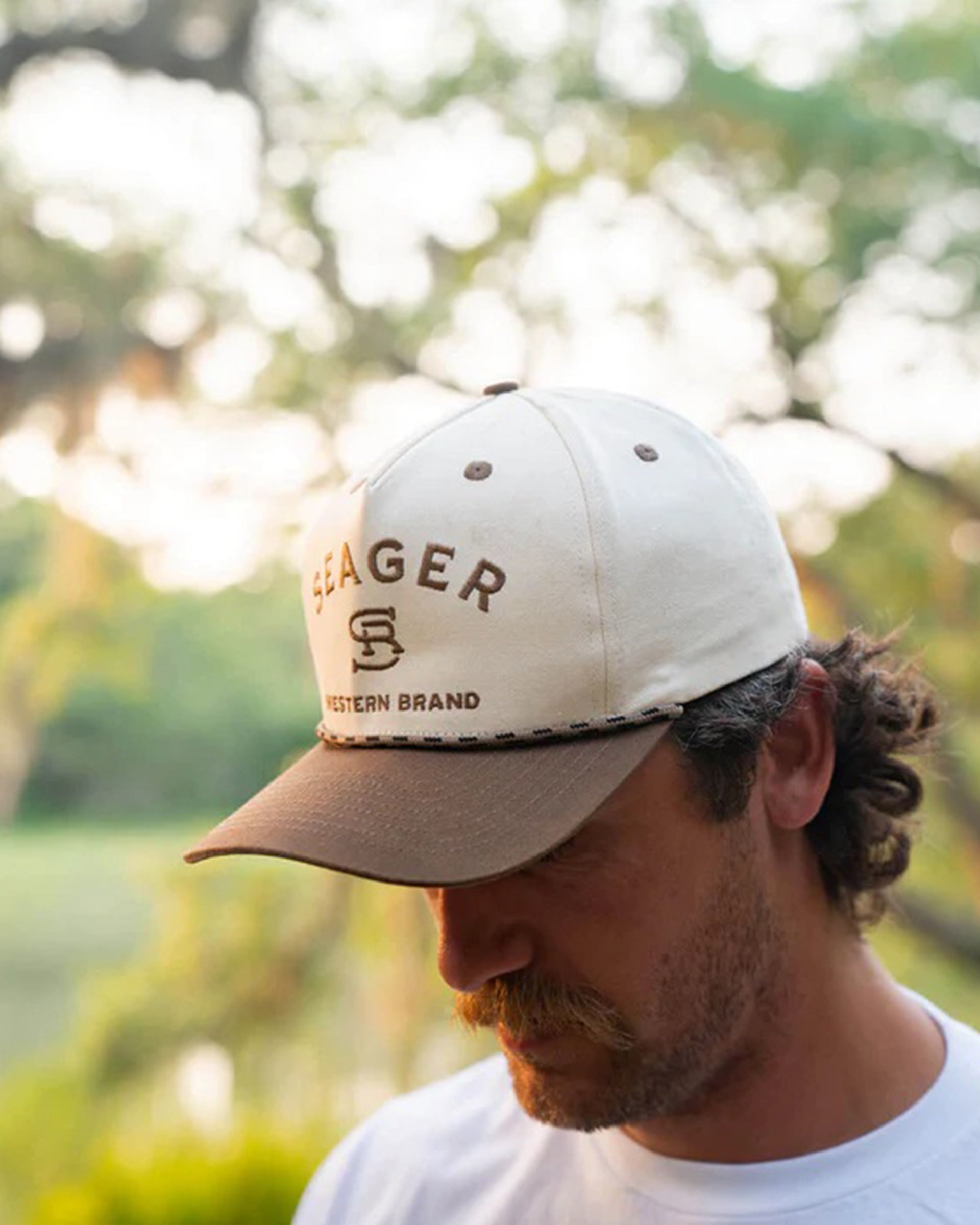 Seager Co. Branded Snapback Hat - Cream/Brown