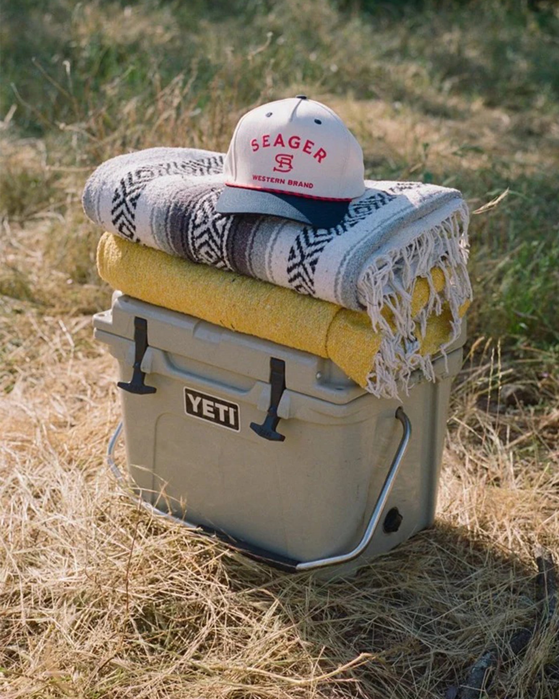Seager Co. Branded Snapback Hat - Cream/Navy