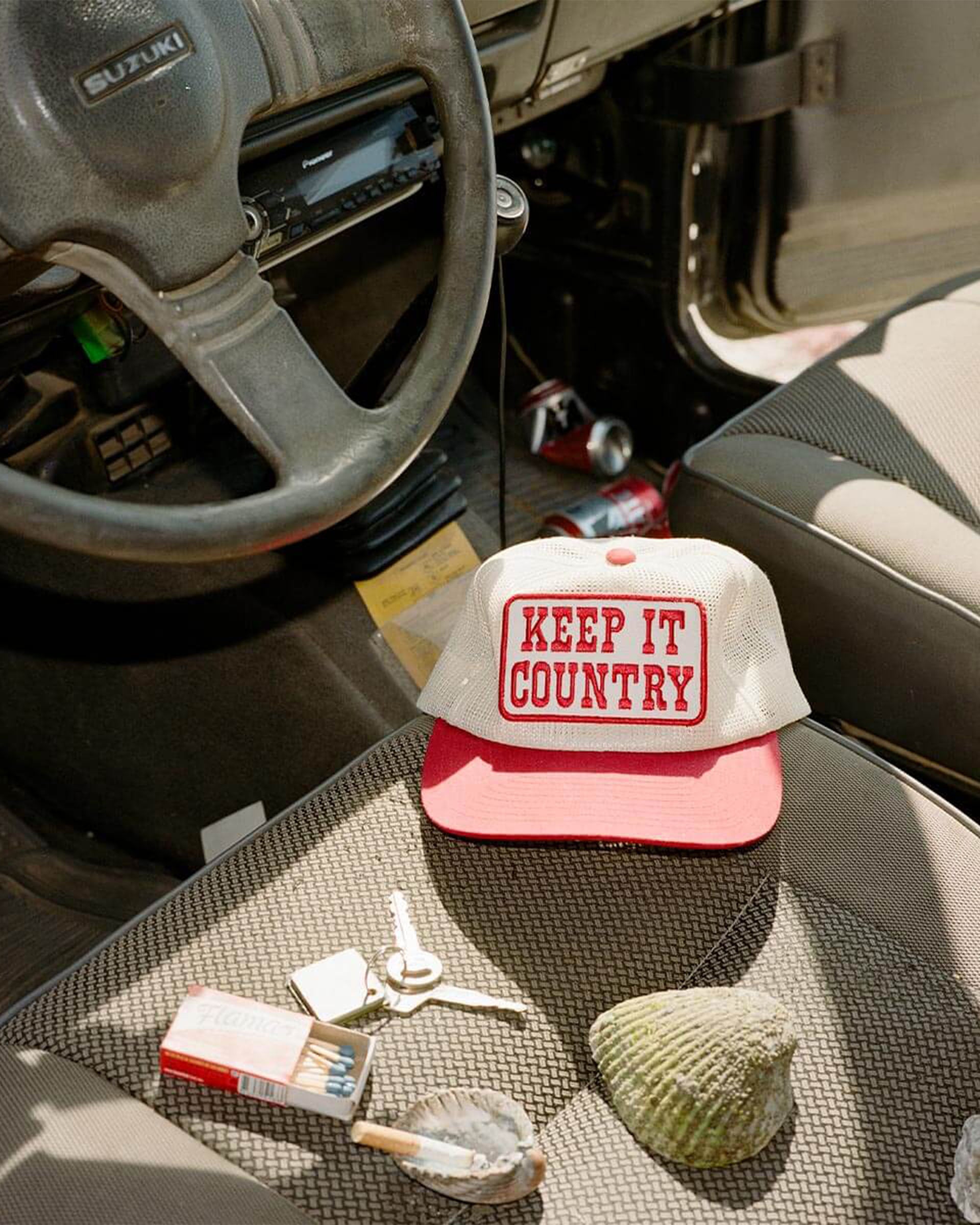 Seager Co. Keep It Country Mesh Trucker Hat - Cream/Red