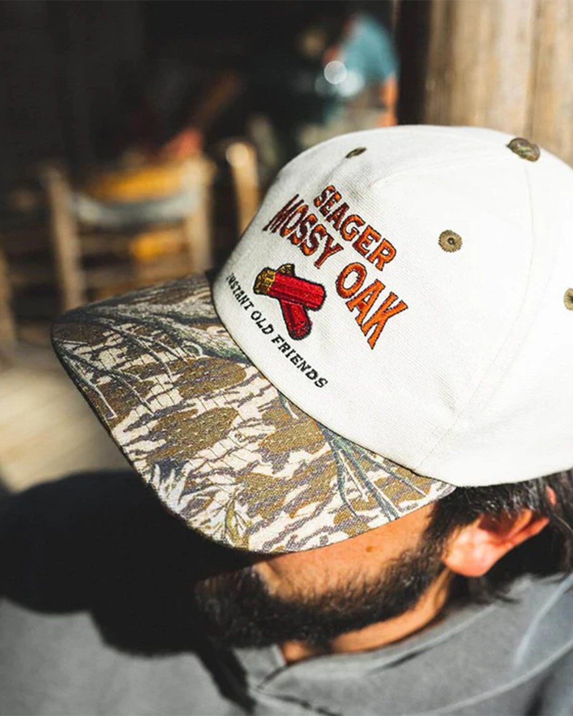 Seager Co. x Mossy Oak Gone Huntin' Snapback Hat - Cream/Camo