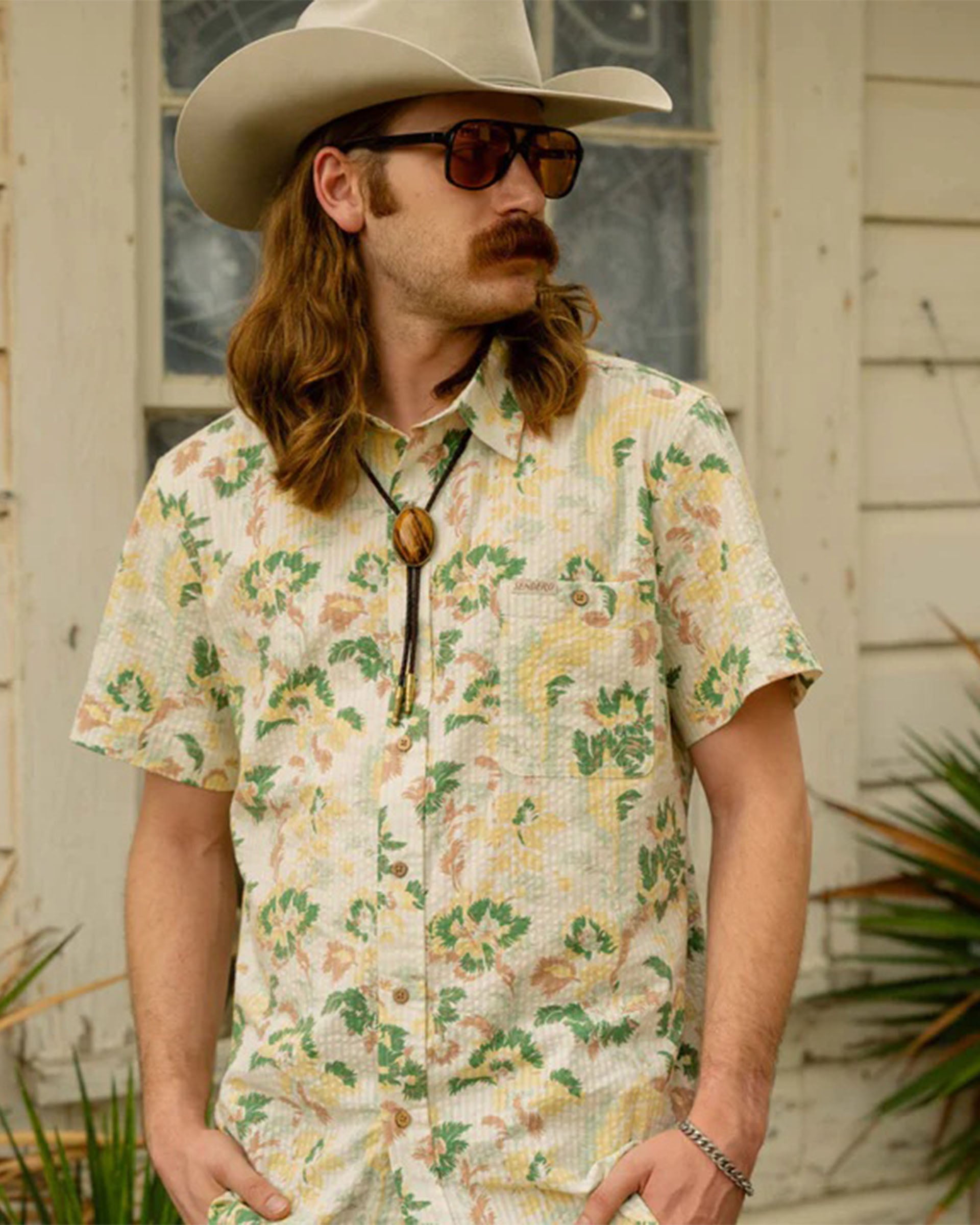 Sendero Provisions Co. City Slicker Short Sleeve Shirt - Alondra - Cream/Green