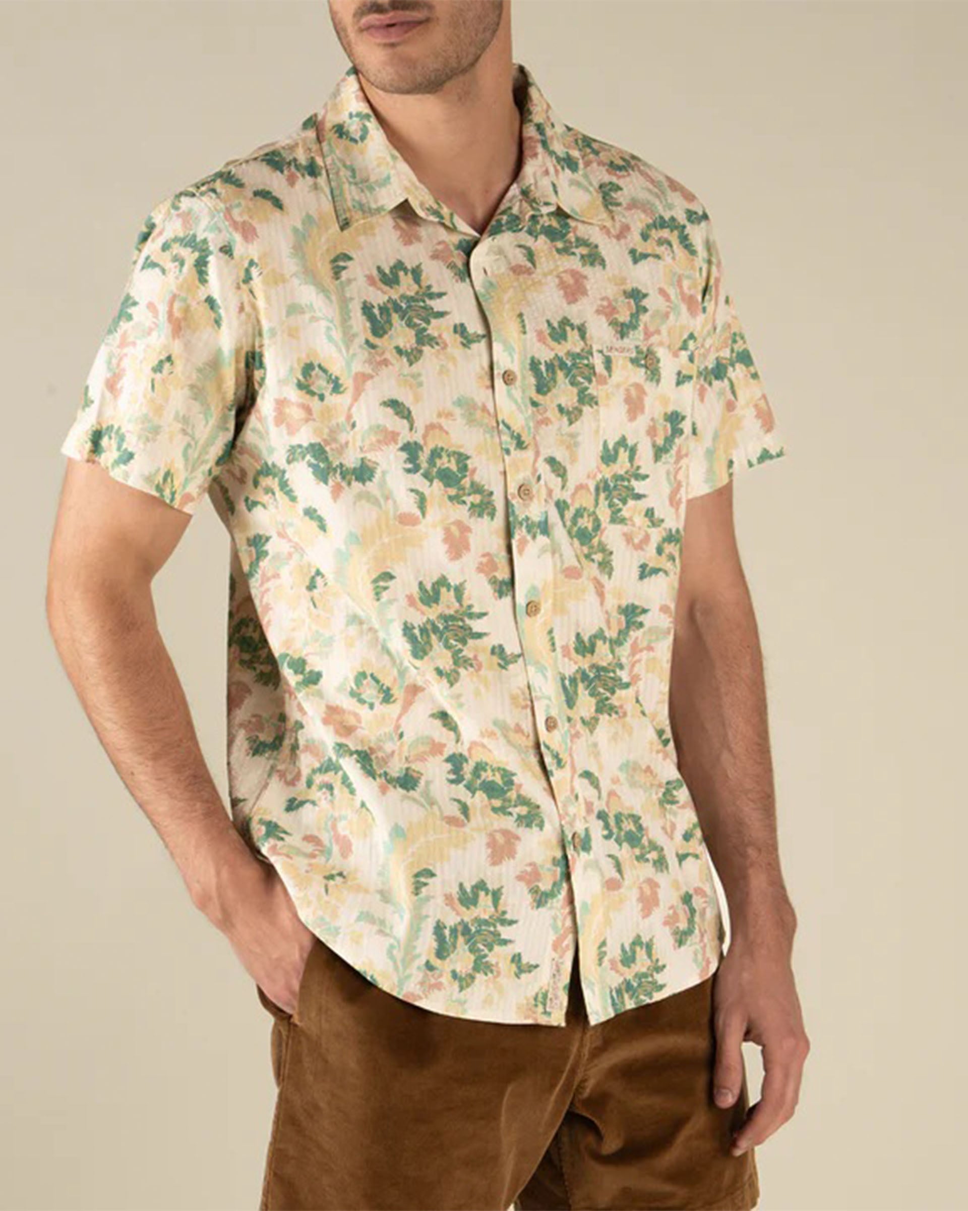Sendero Provisions Co. City Slicker Short Sleeve Shirt - Alondra - Cream/Green