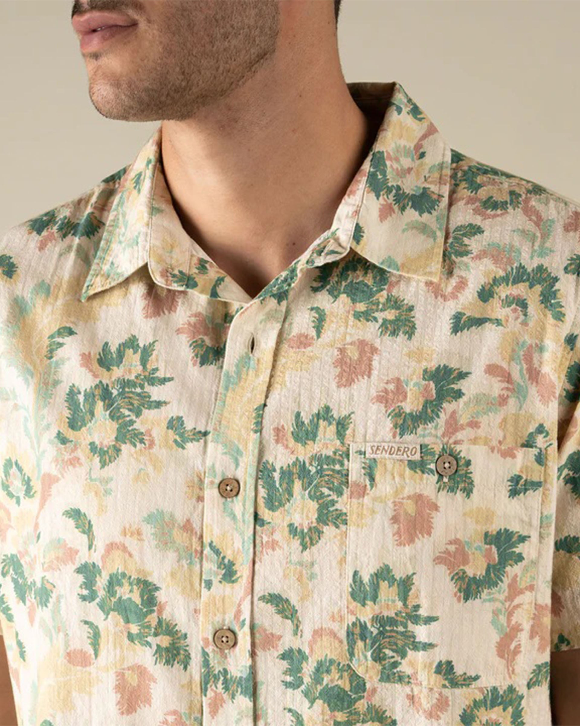 Sendero Provisions Co. City Slicker Short Sleeve Shirt - Alondra - Cream/Green